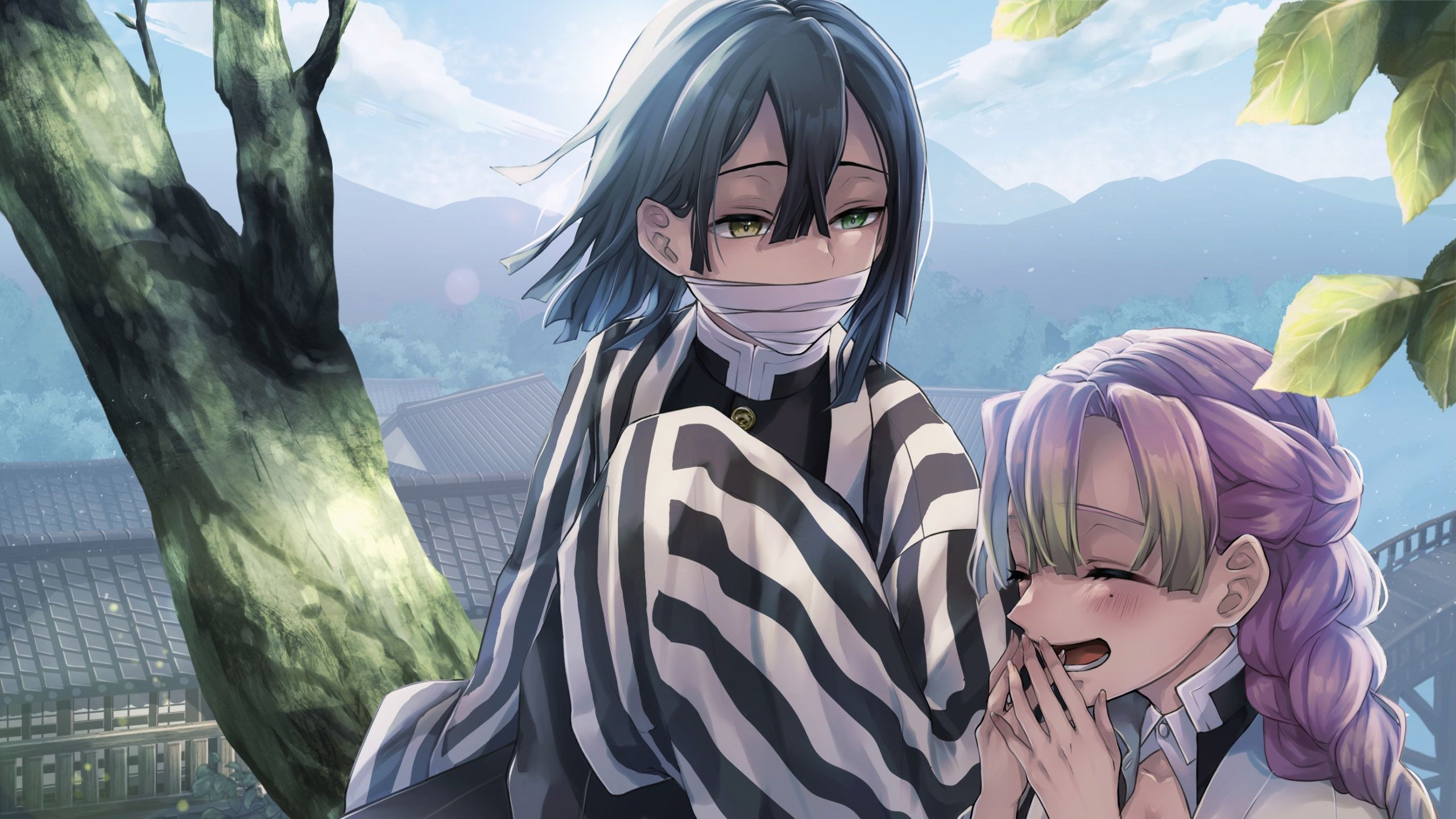 2560x1440 Mitsuri Kanroji Obanai Iguro HD Demon Slayer Kimetsu no Yaiba Wallpaper