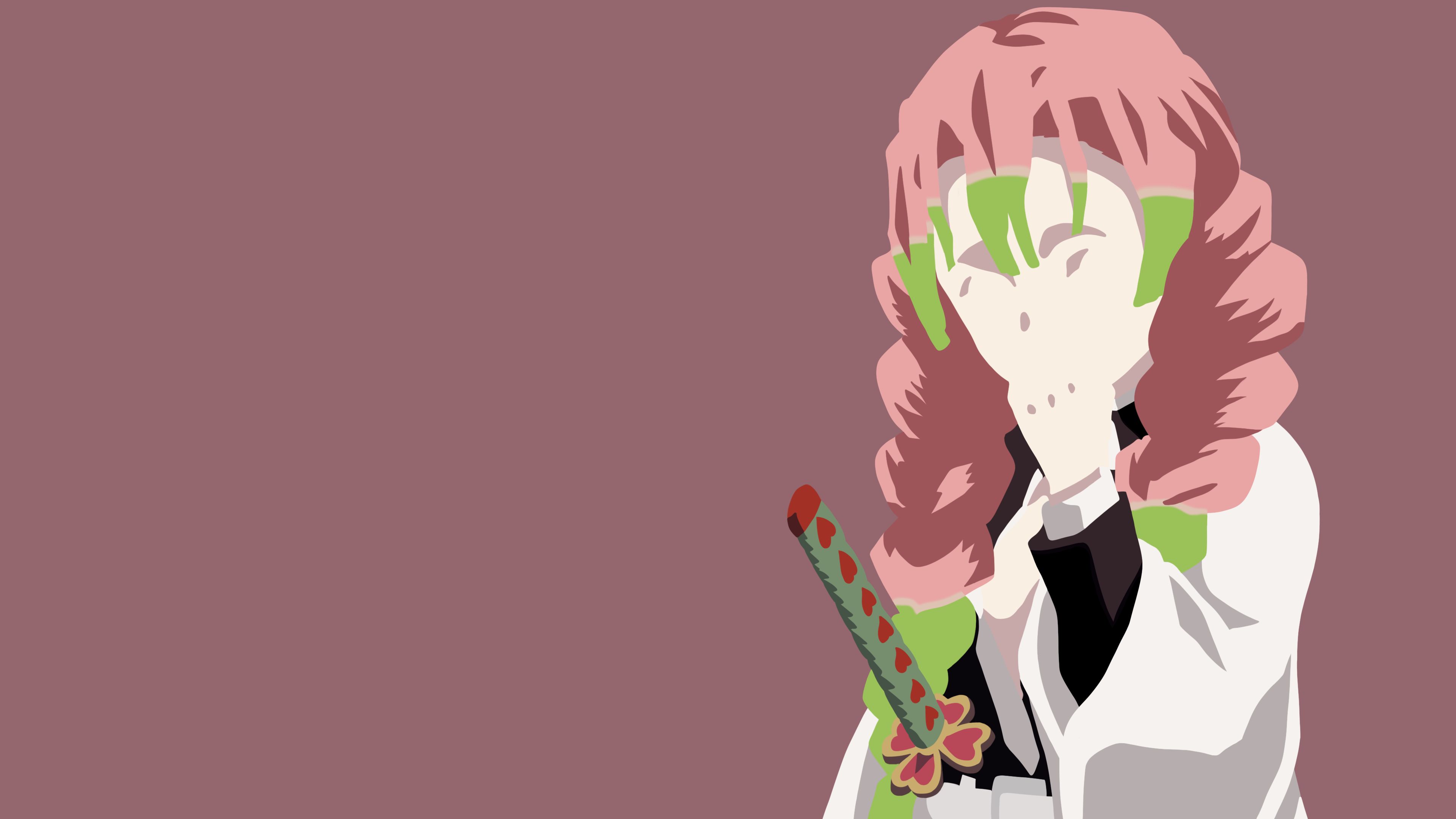 3840x2160 Desktop wallpaper: Mitsuri Kanroji, Anime, Demon Slayer: Kimetsu No Yaiba, Katana, Kimetsu No Yaiba, Minimalist 4K free download for PC. 1017685