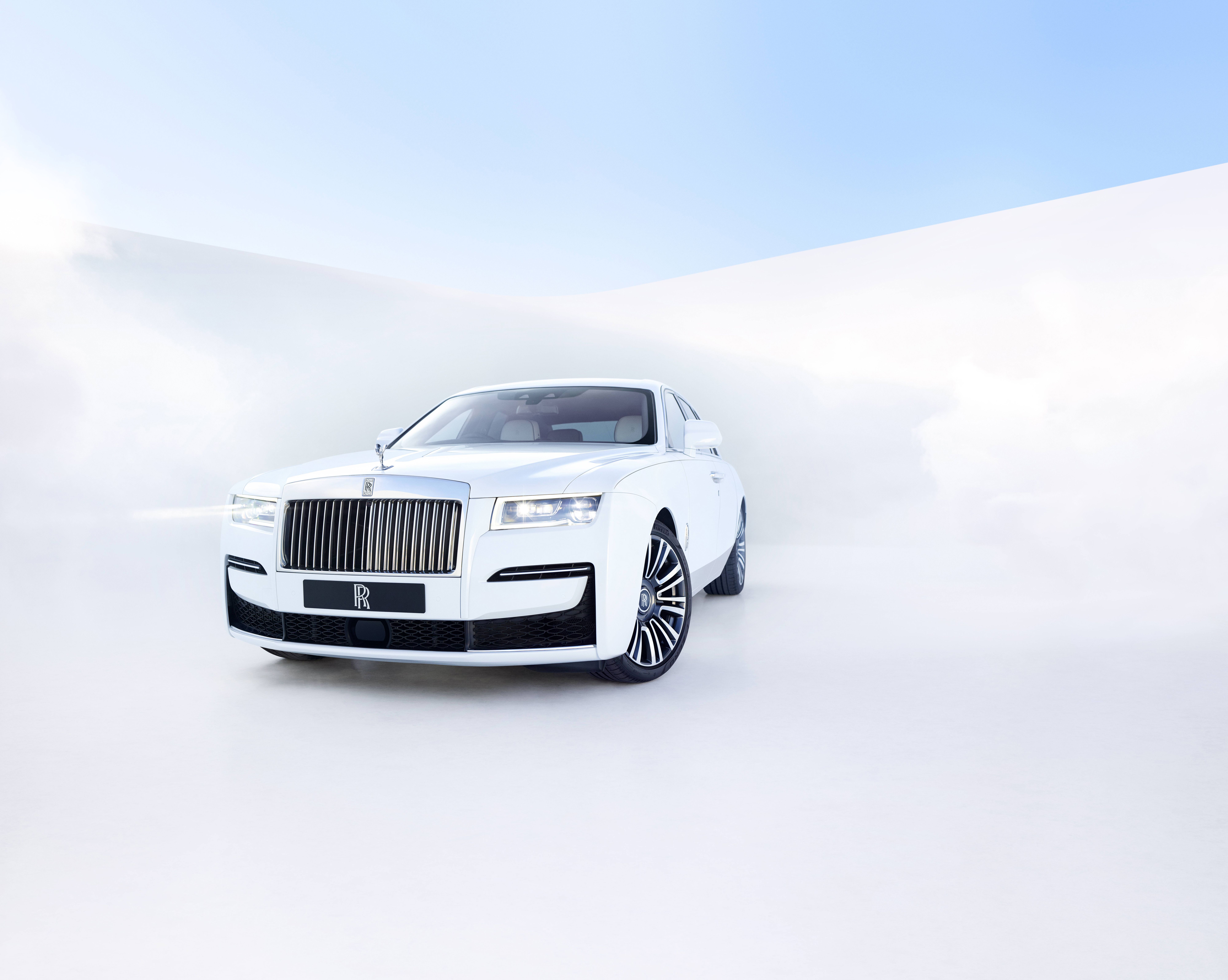 8000x6386 Rolls Royce Ghost Wallpaper 4K, White, White Background, 5K