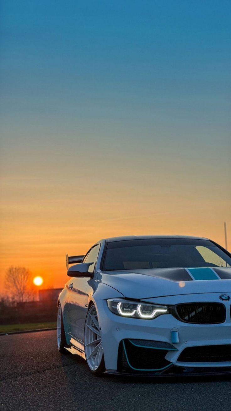 736x1308 free wallpaper 4K car, bmw, sunset, horizon, white for mobile and desktop