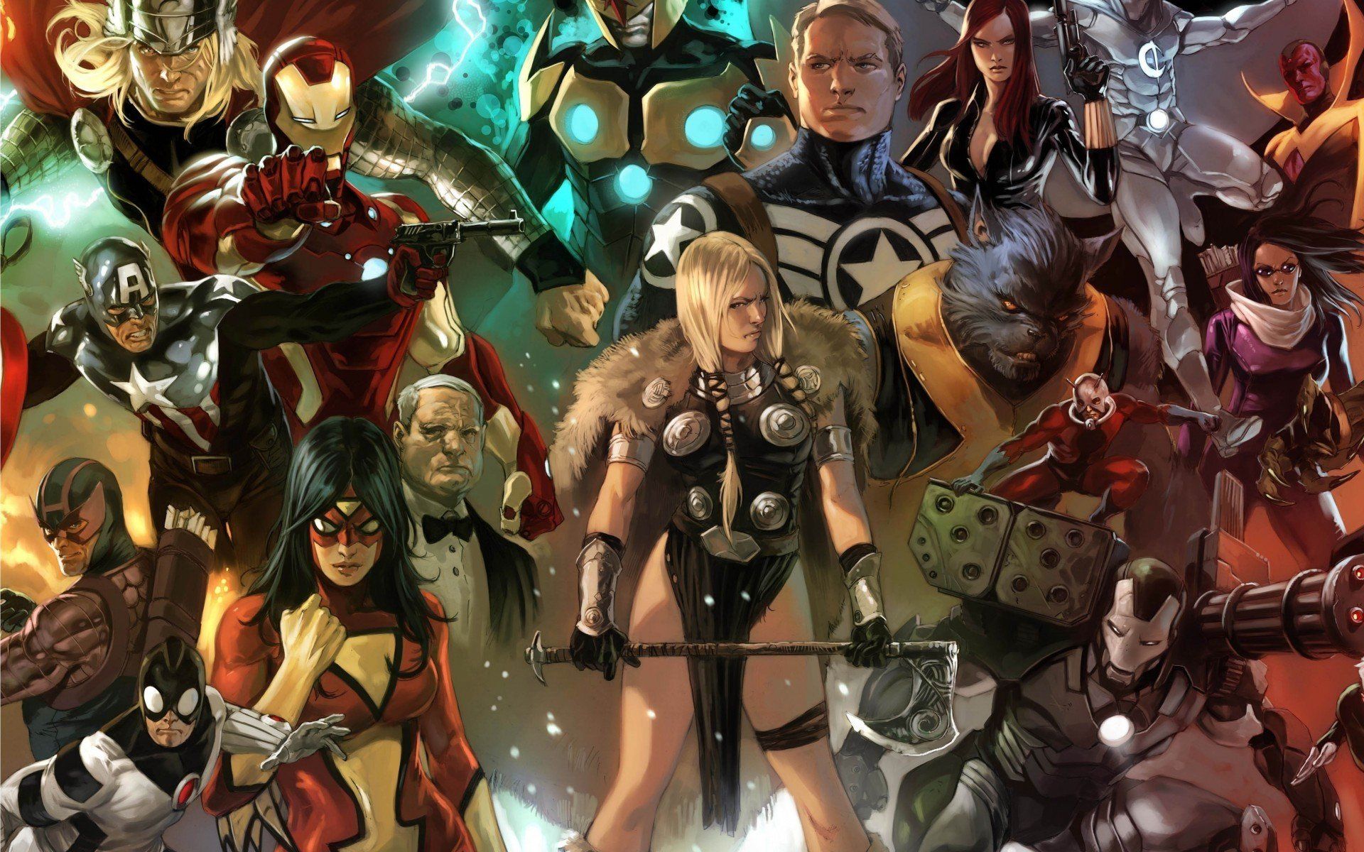 1920x1200 Ultimate Marvel Heroes Collage: Avengers, Spider Woman & More HD Wallpaperx1200