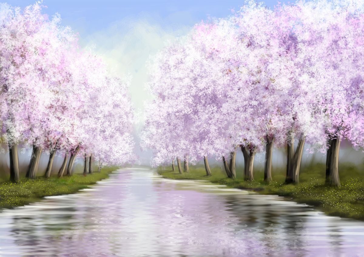 1200x848 Beautiful Spring in The Park Oil Painting Wallpaper®