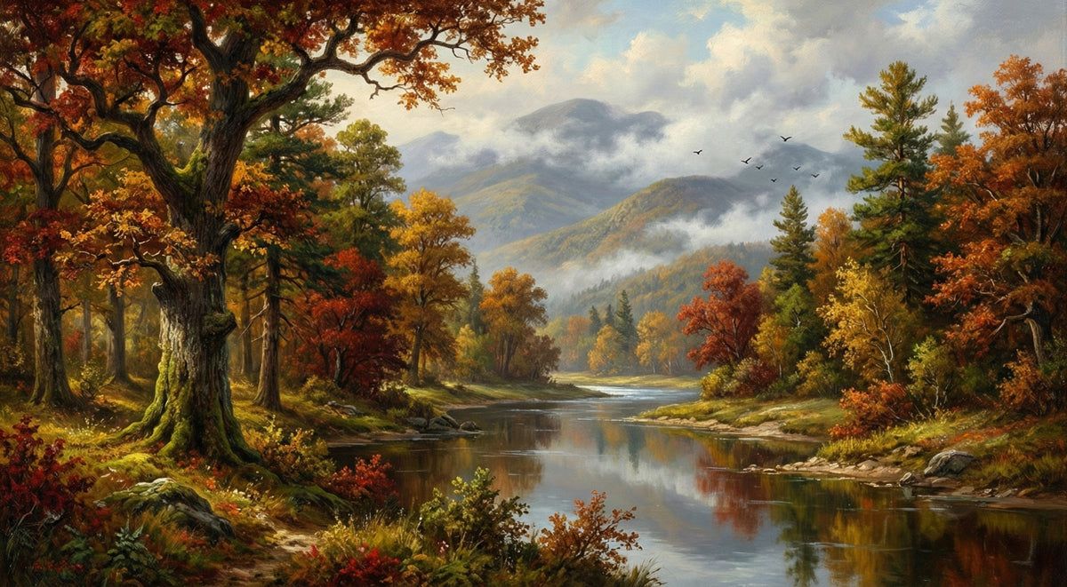 1200x661 Autumn River Valley Landscape Mural Wallpaper