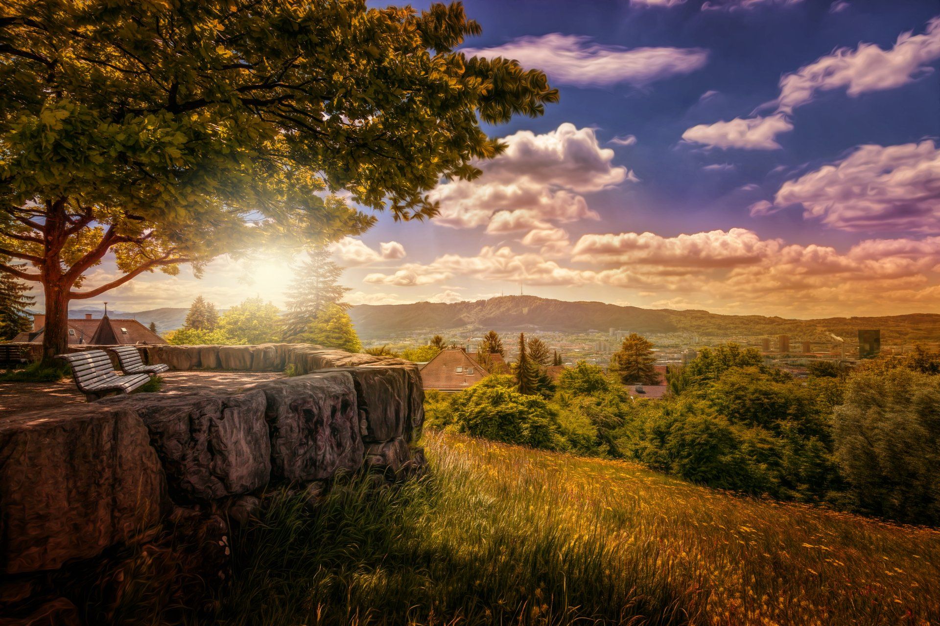 1920x1280 Tranquil Zurich: A 4K Ultra HD Nature Oil Painting
