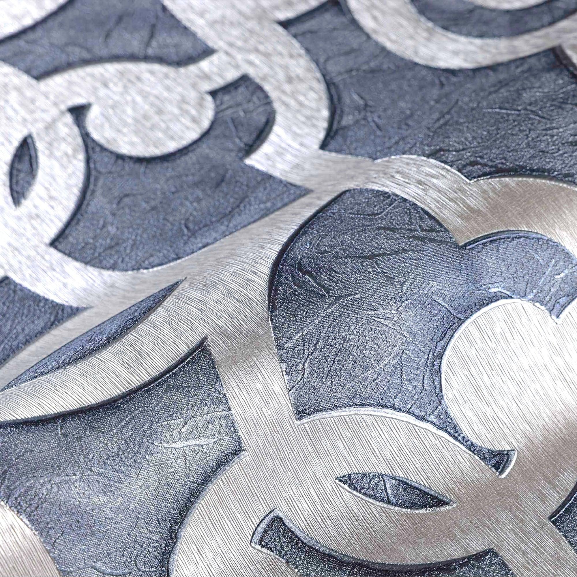 2000x2000 Adawall Wallpaper Store in Houston Blue Lace Trellis Wallpaper, Shiny Silver Gold Patterns Faded Colors Damask Design