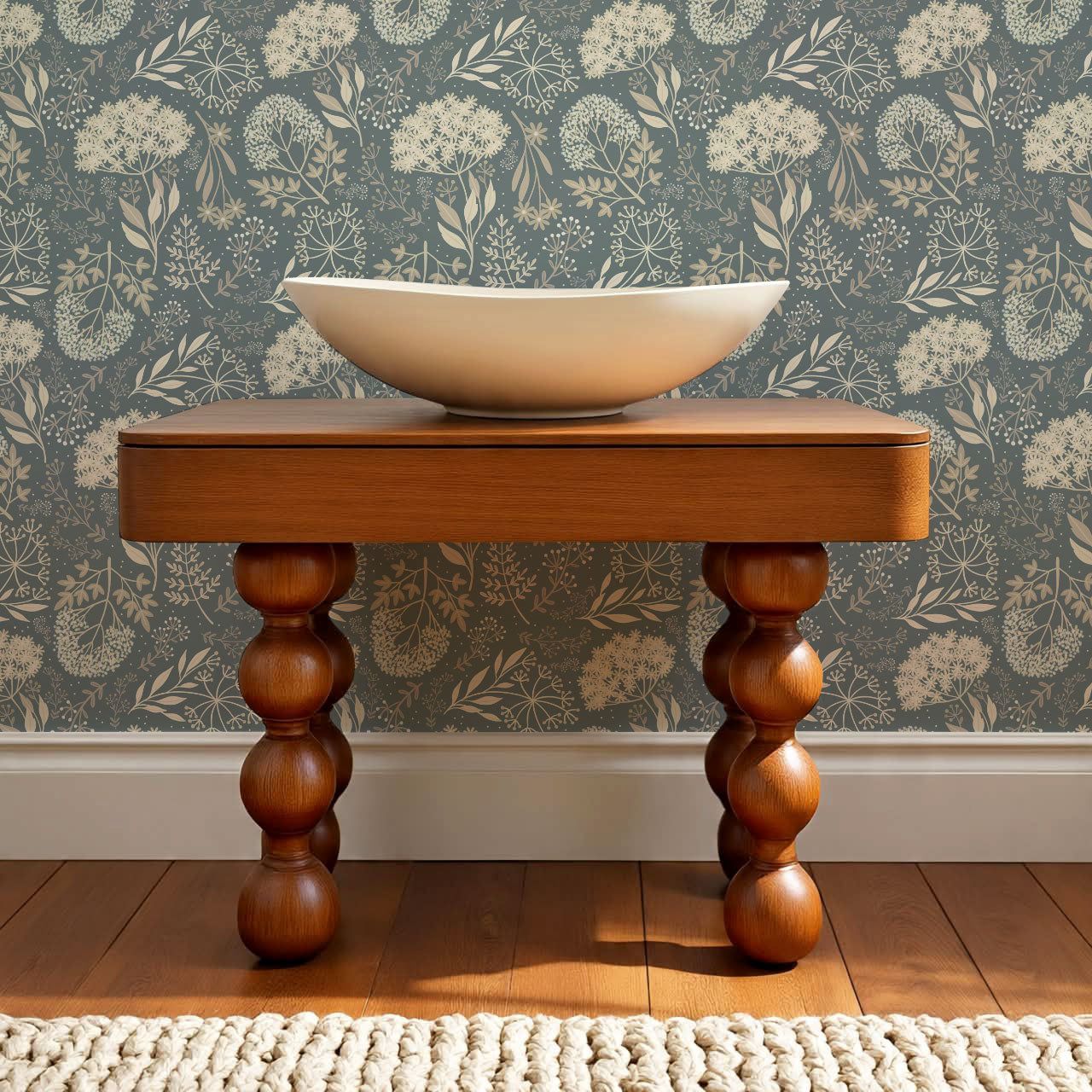 1280x1280 Queen Anne's Lace Botanicals Rain Blue Wallpaper Traditional / 2 ft (h) x 19