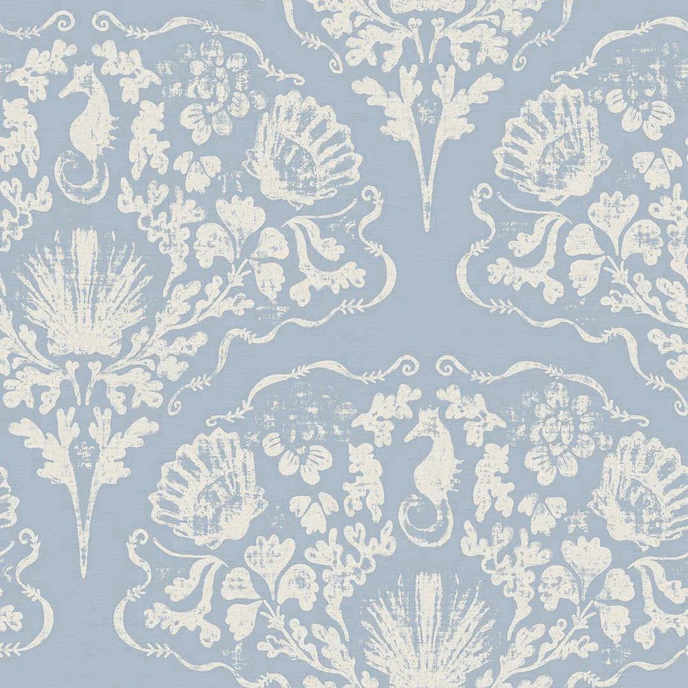 1000x1000 St. Mawes Lace Wallpaper in Pearl White on Cornflower Blue