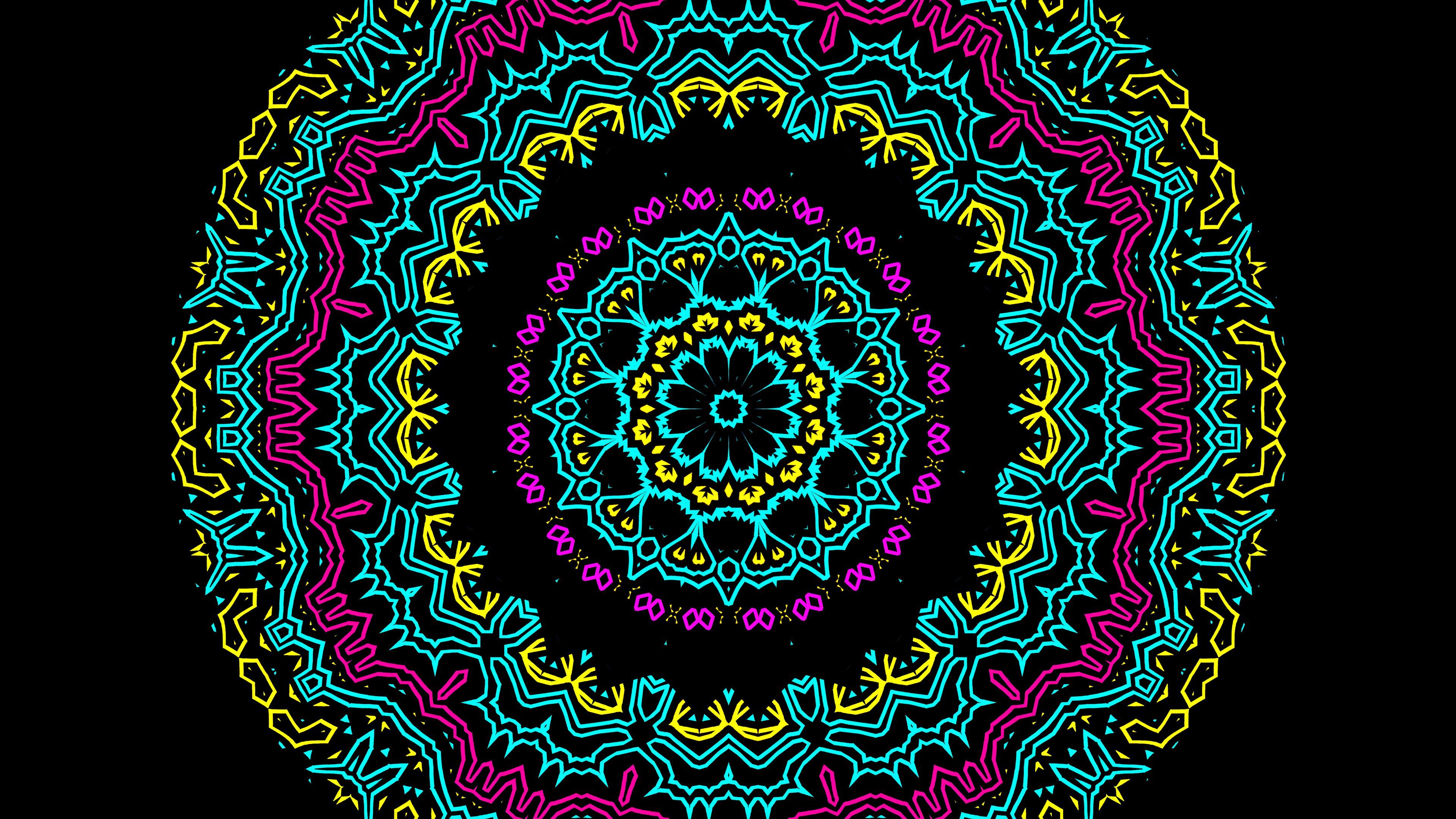 3840x2160 Mandala Fractal Art Pattern Abstraction Bright Wallpaper Black Background 4K HD Abstract Wallpaper
