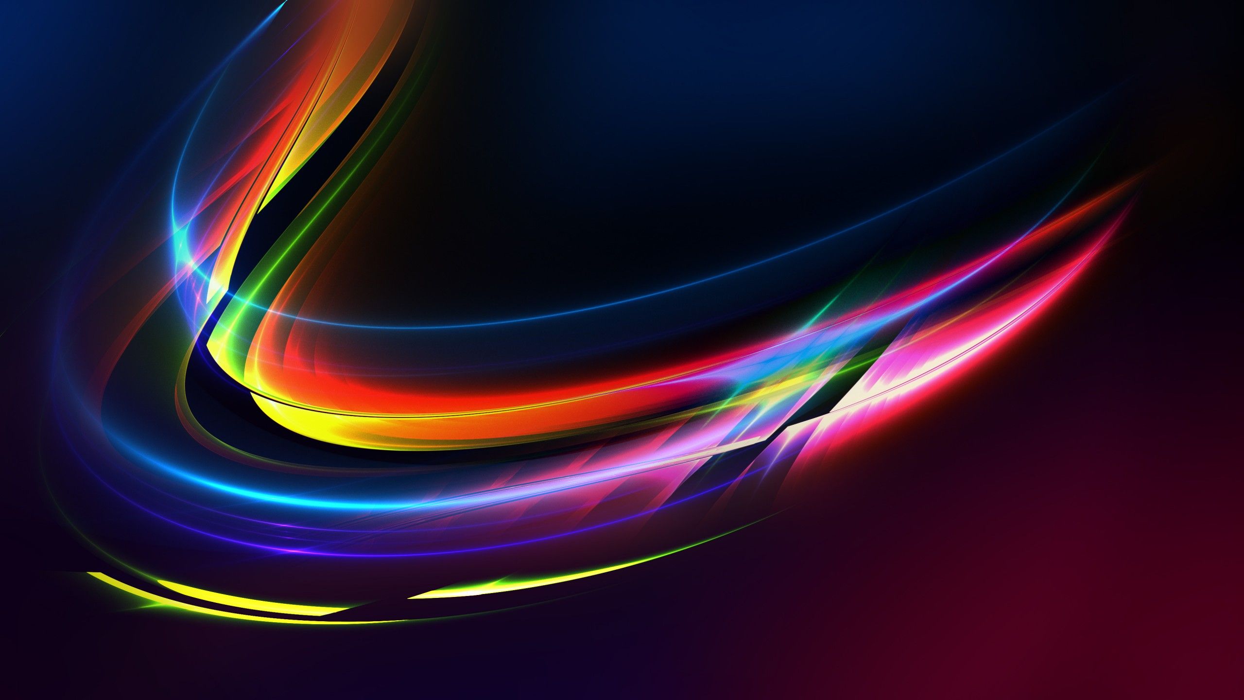 2560x1440 Colorful, Glow, Bright, Lines, Wave, Dark, Background, Abstraction 4K HD Abstract Wallpaper