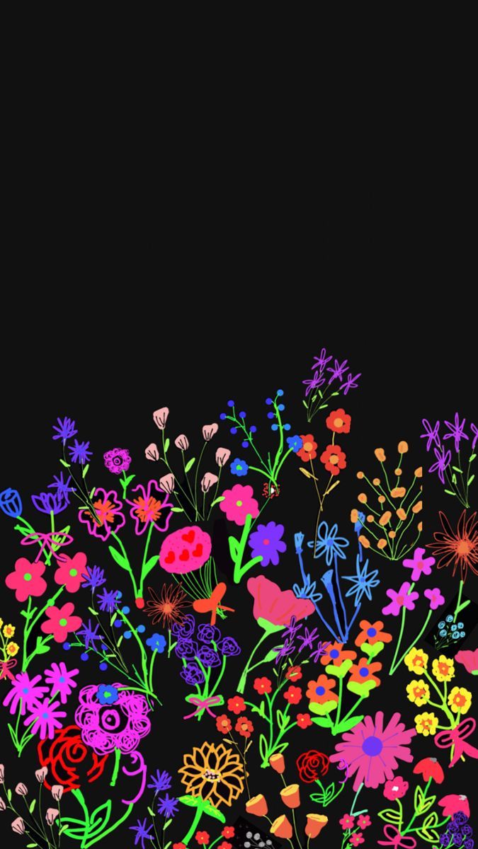 675x1200 Black background with colorful flowers wallpaper. Bright flowers on black background, Neon wallpaper iphone background