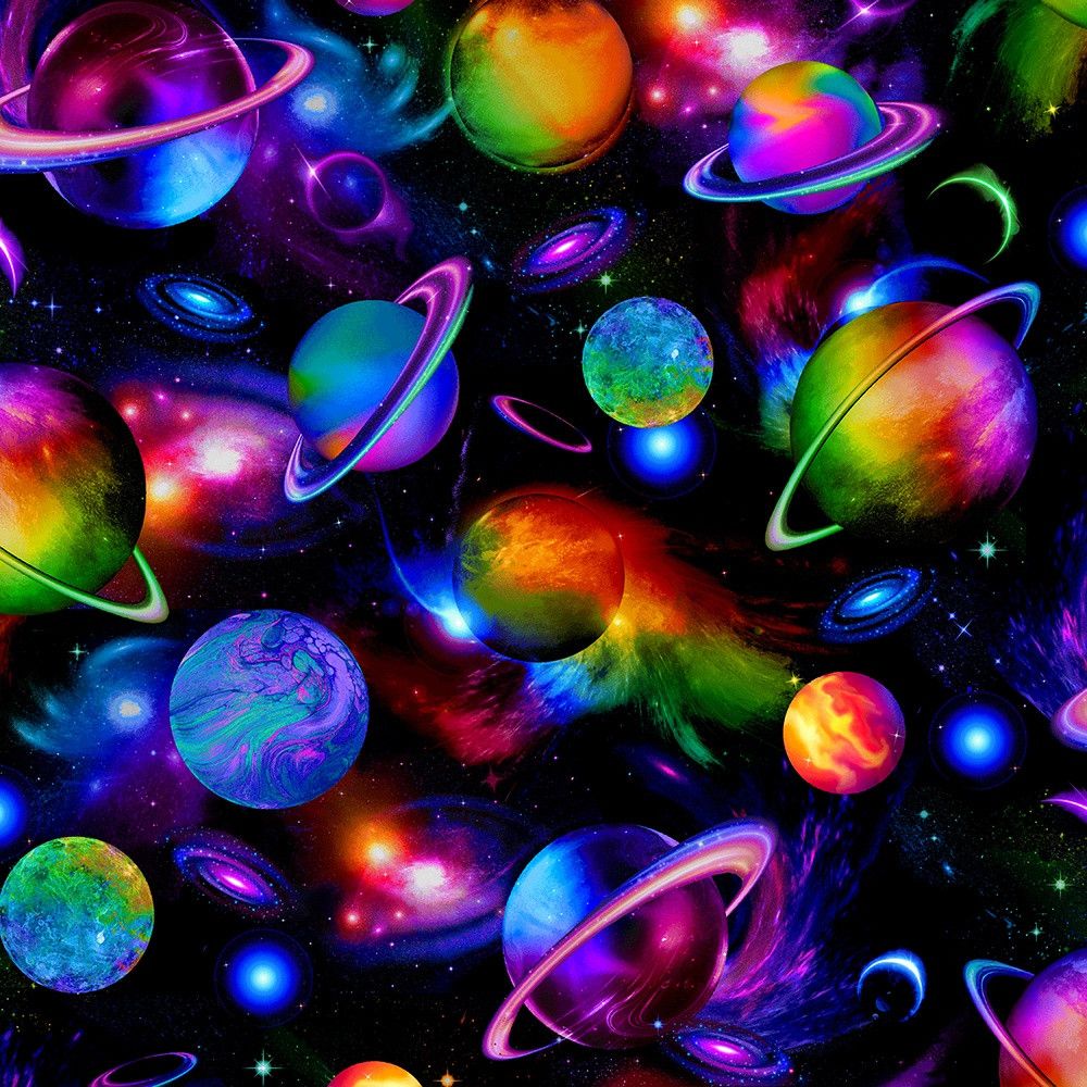 1000x1000 Timeless Treasures Fabrics Galaxy Black Bright Solar System's of Paducah