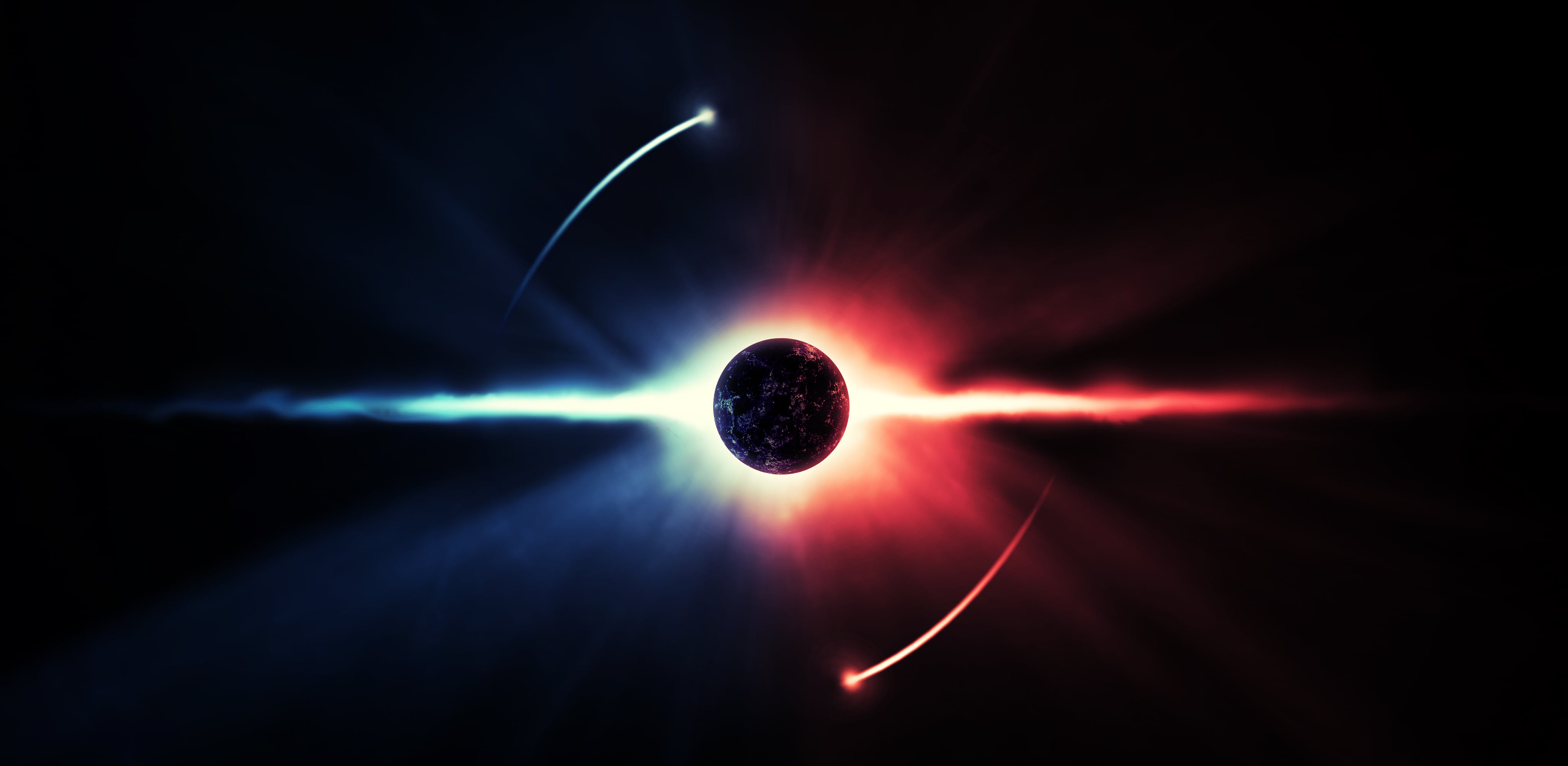 4096x2000 Lunar eclipse illustration, space, digital art, space art, blue HD wallpaper