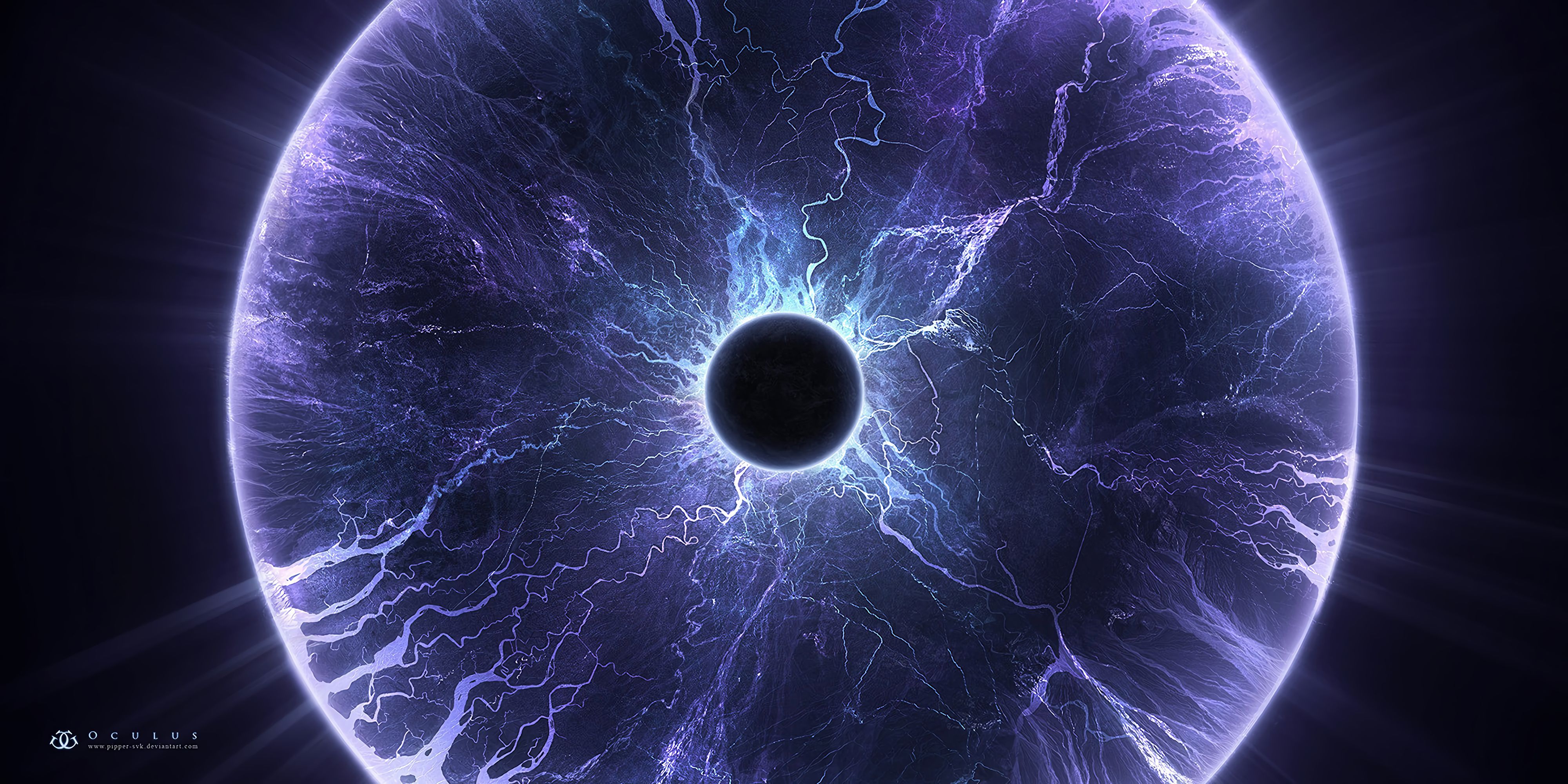 4000x2000 Desktop wallpaper: Glow, Universe, Lightning, Violet, Halo, Purple, Planet, Eclipse 4K free download for PC. 133702