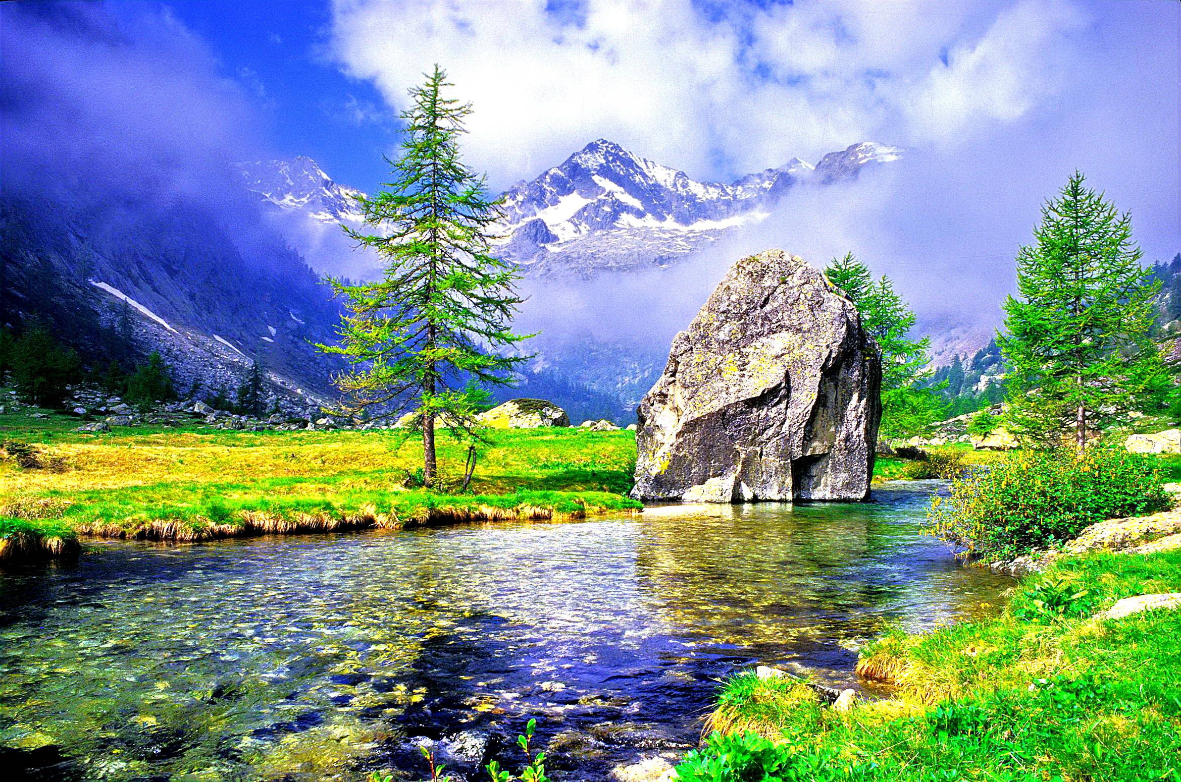 2339x1550 Download River Mountain Most Beautiful Nature Wallpaper