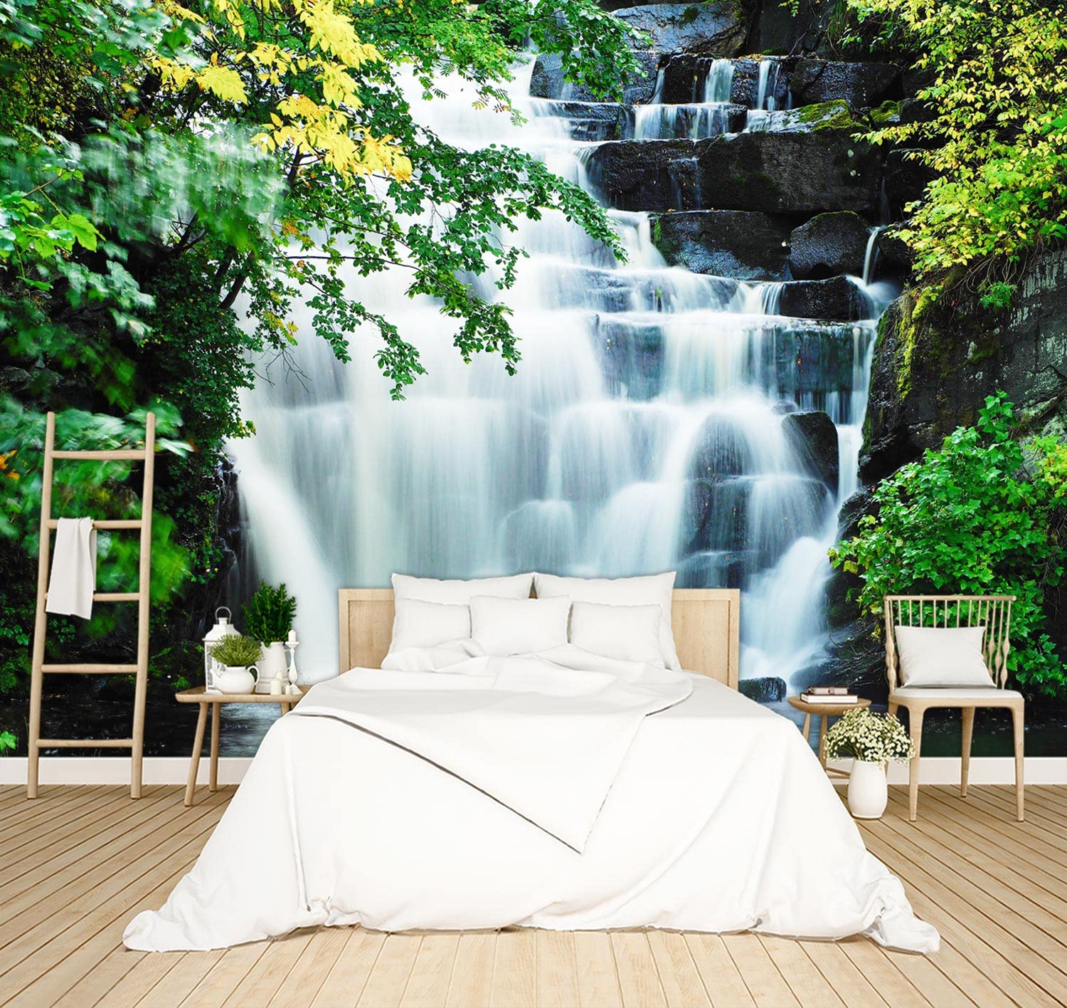 1500x1416 BZHXBZ Nature Waterfall Landscapes Wallpaper Bedroom Jungle Scenery murals Office Decor Living Room tv Background Large Wall Mural Not Peel and Stick : Tools & Home Improvement
