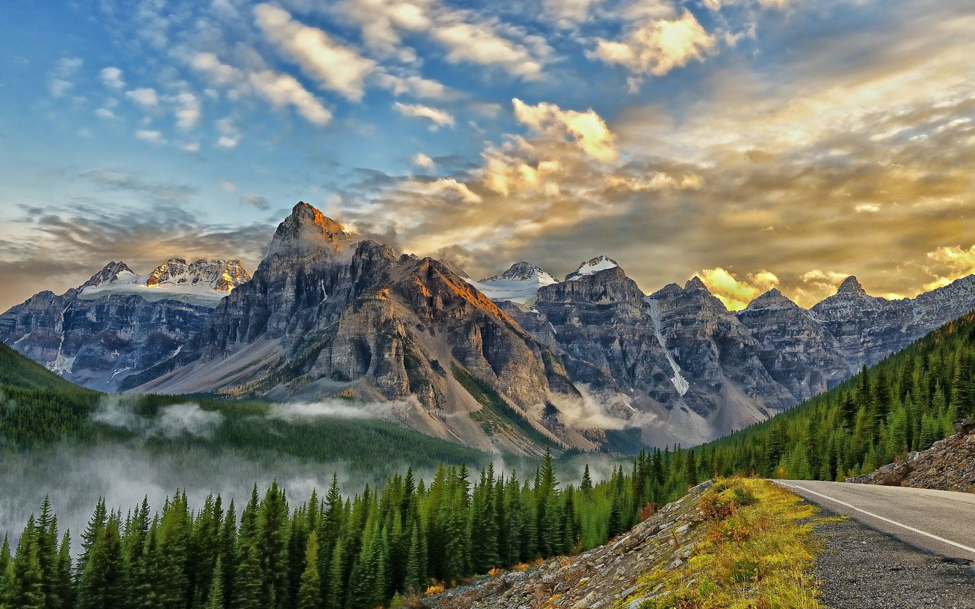 1920x1200 Majestic Mountain Road Through Cloud Kissed Forest. HD Nature Wallpaperx1200