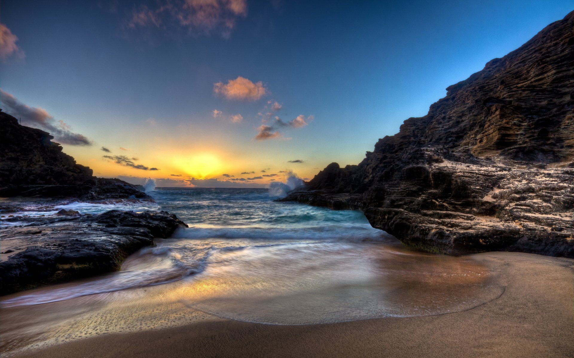 1920x1200 sunset, Sunrise, Sand, Sky, Sky, Sun, Landscape, Nature, Scenery, Beautiful, Ocean, Beach Wallpaper HD / Desktop and Mobile Background
