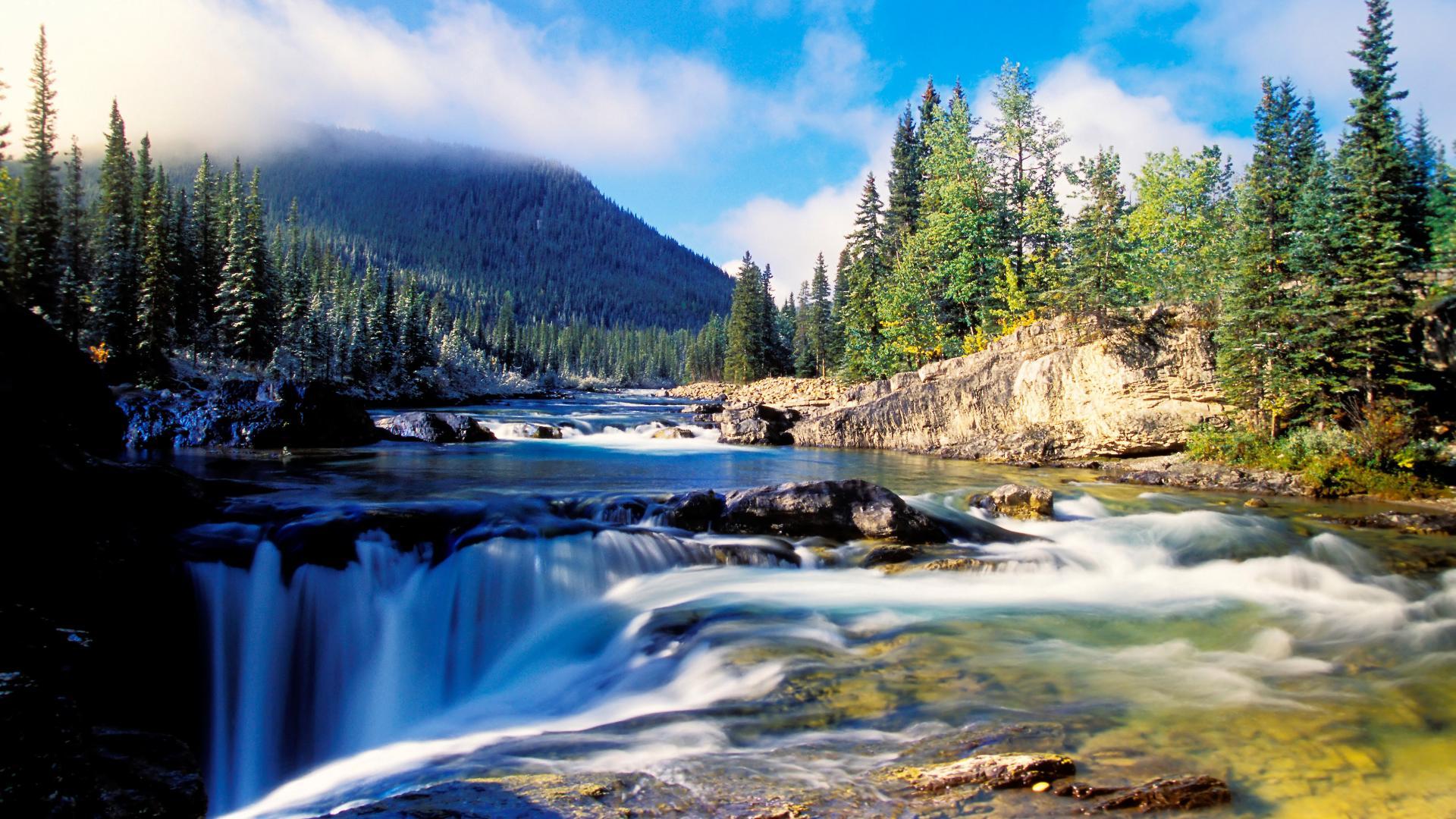 1920x1080 Wallpaper mountains, waterfall, the ravine, pit, ate, water, beautiful, forest for mobile and desktop, section природа, resolution 1920x1080