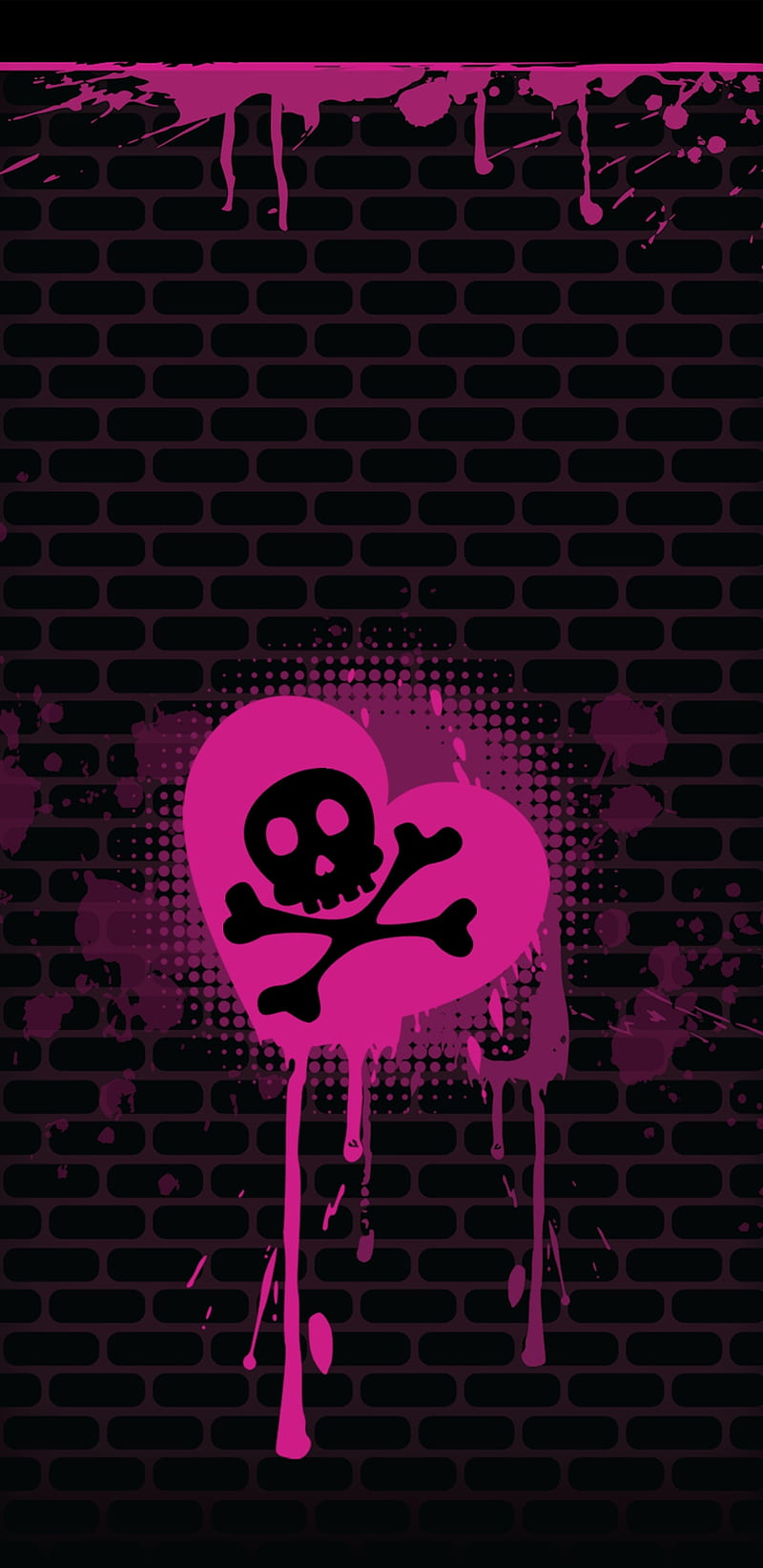 800x1644 Hati n tengkorak, hitam, emo, girly, pink, Wallpaper ponsel HD