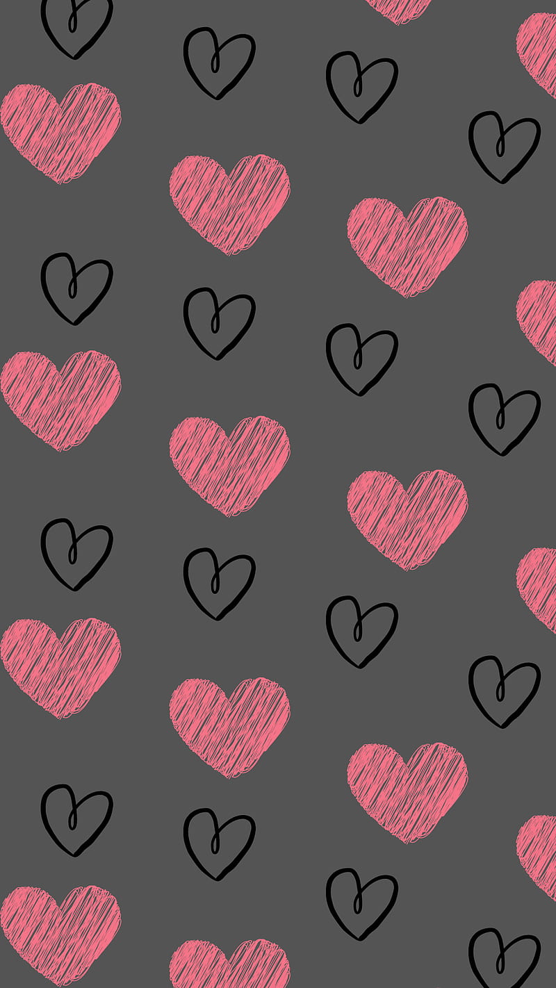 800x1422 Hati, Hitam, Manis, Abu Abu, Gris, Corazones, Cinta, Pola, Pink, Sederhana, Kasih Sayang, Wallpaper Ponsel HD
