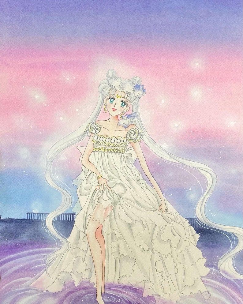 794x993 Sailormoon Princess Serenity Illustrated Painting Watercolor 100% Hand Illustrated