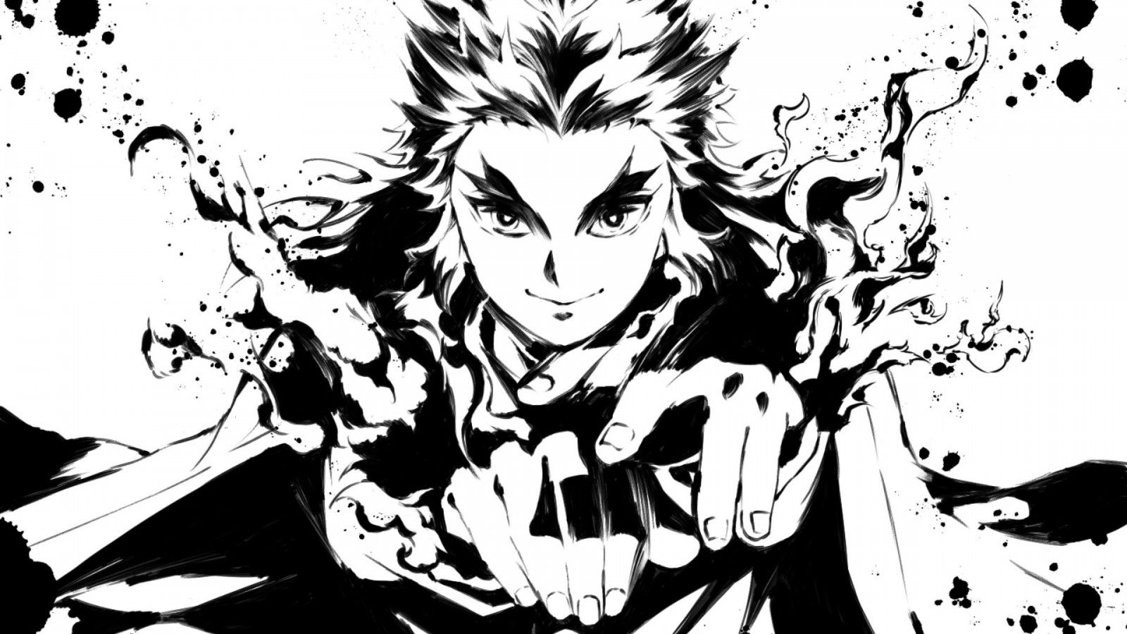 1600x900 Demon Slayer Black And White Kyojuro Rengoku With Sword HD Anime Wallpaper