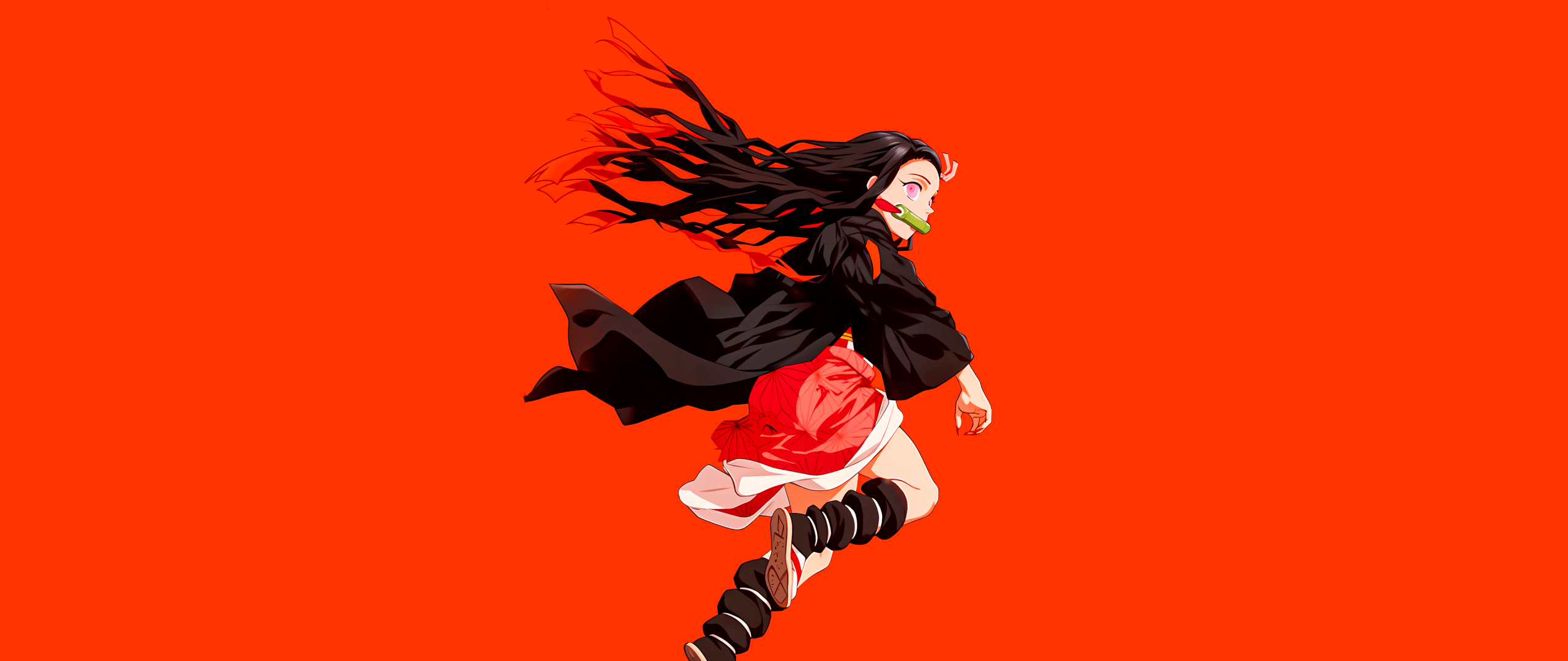 2560x1080 Nezuko Kamado Wallpaper 4K, Orange aesthetic