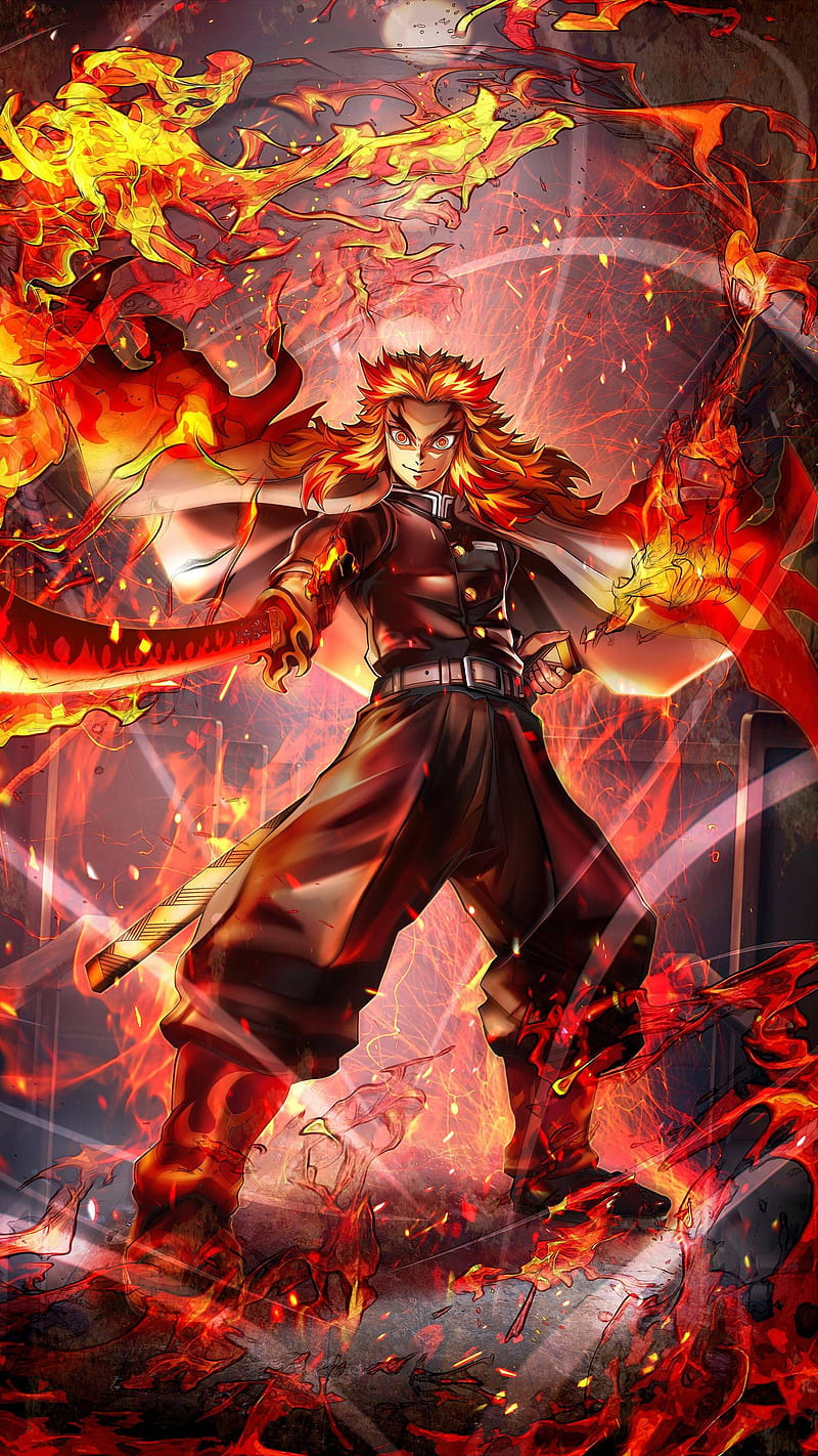 800x1422 Kyojuro Rengoku, demon, demon slayer, kimetsu, kimetsu no yaiba, season slayer, HD phone wallpaper