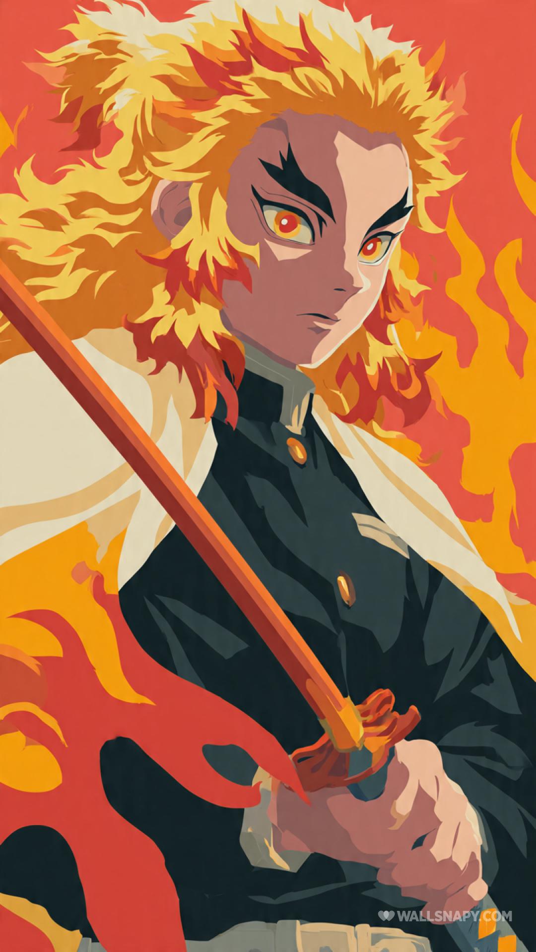 1080x1920 Demon slayer rengoku flame vector wallpaper