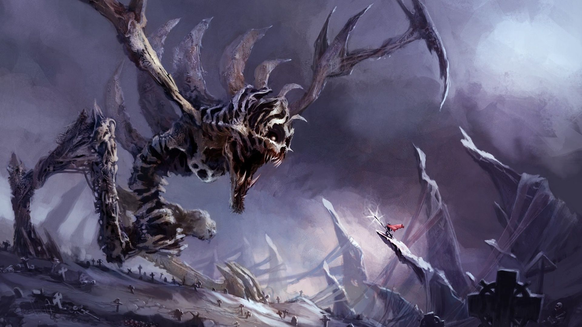 1920x1080 Wallpaper creature, warrior, artwork, battle, digital art, fantasy, dark, fantasy art for mobile and desktop, section фантастика, resolution 1920x1080