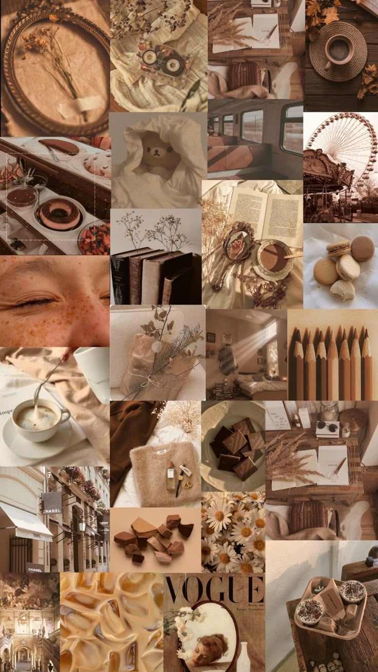 736x1309 Pastel Brown Wallpaper. Aesthetic Wallpaper, Pretty Wallpaper, Wall Collage Decor. Light brown collage, Brown