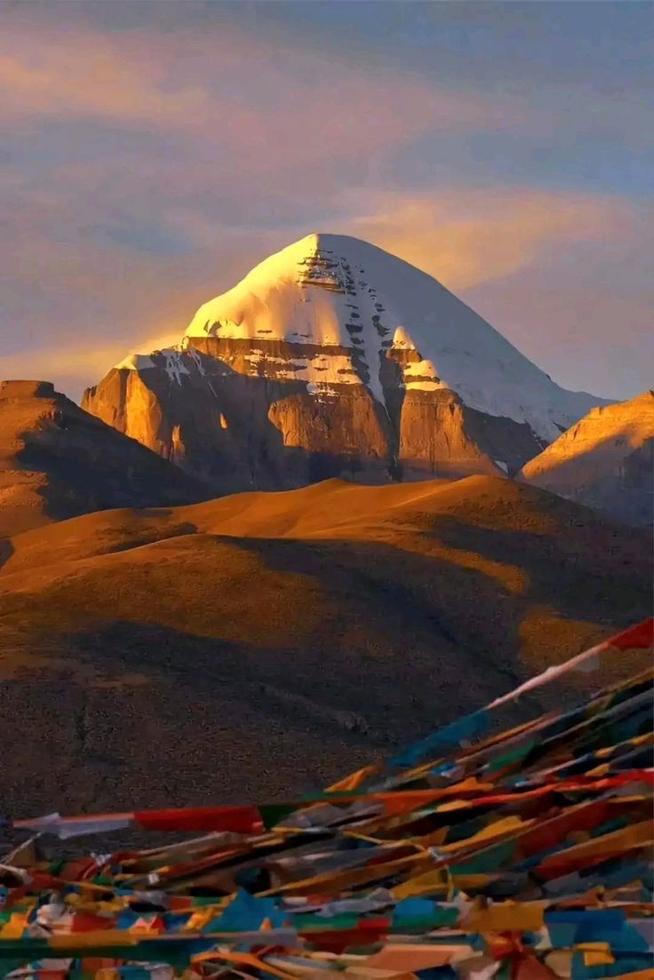 736x1103 Flags on a Snowy Mountain at Sunset. Mt kailash wallpaper, Mount kailash wallpaper 4k, The