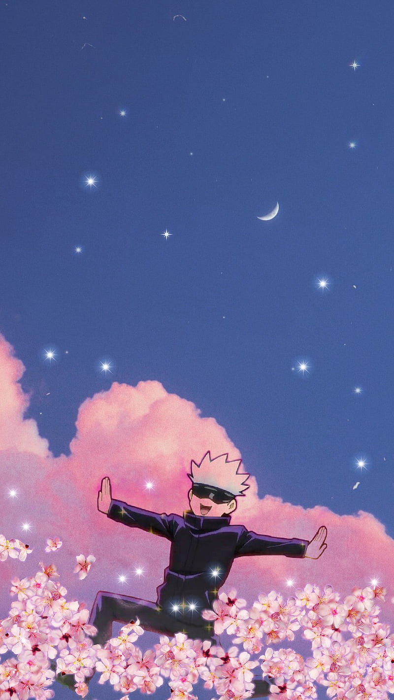 800x1421 Satoru Gojo, jujutsu kaisen, flowers, Flores, anime, HD phone wallpaper