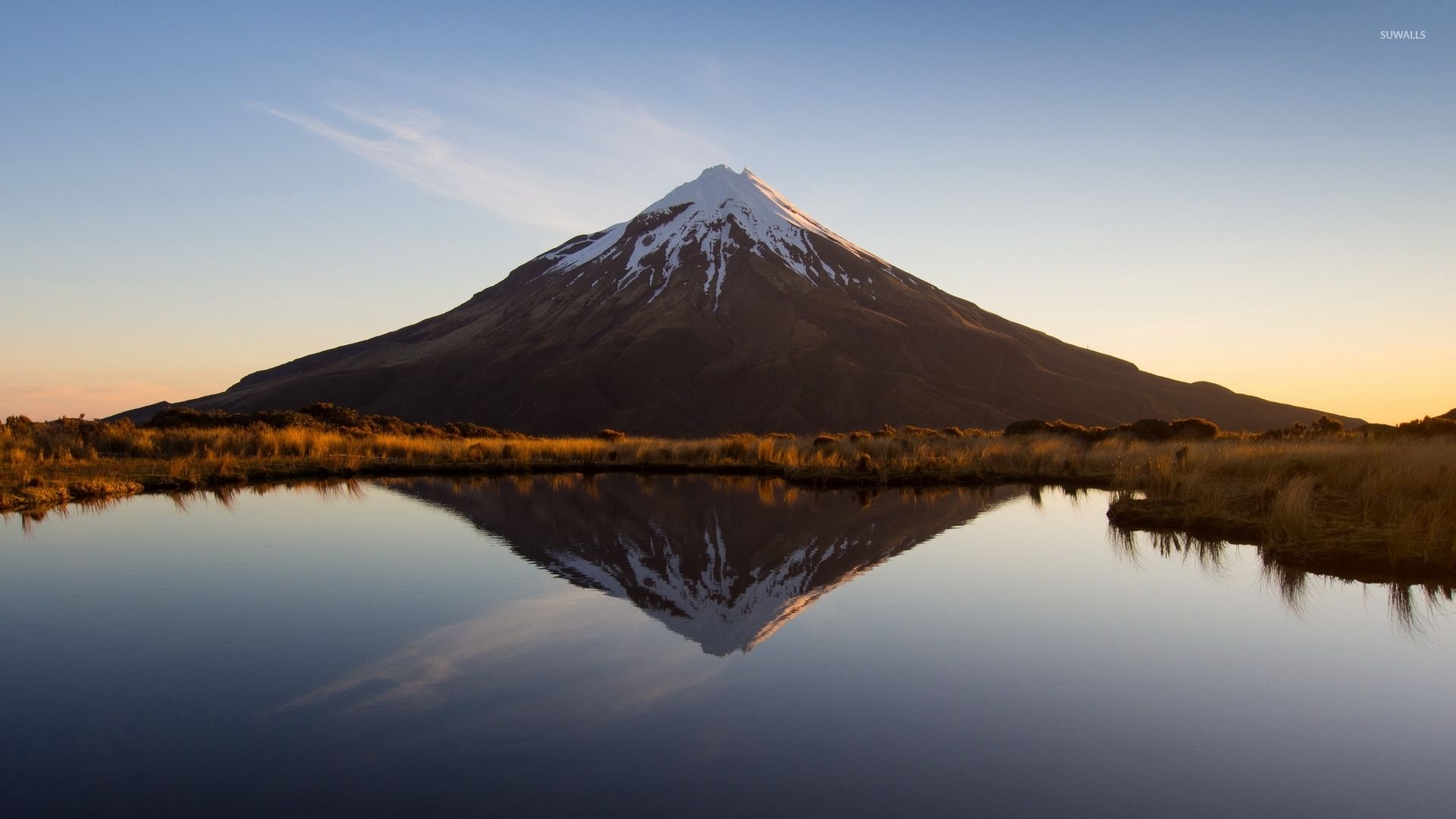 1920x1080 Snowy peak reflecting in the water wallpaper wallpaper