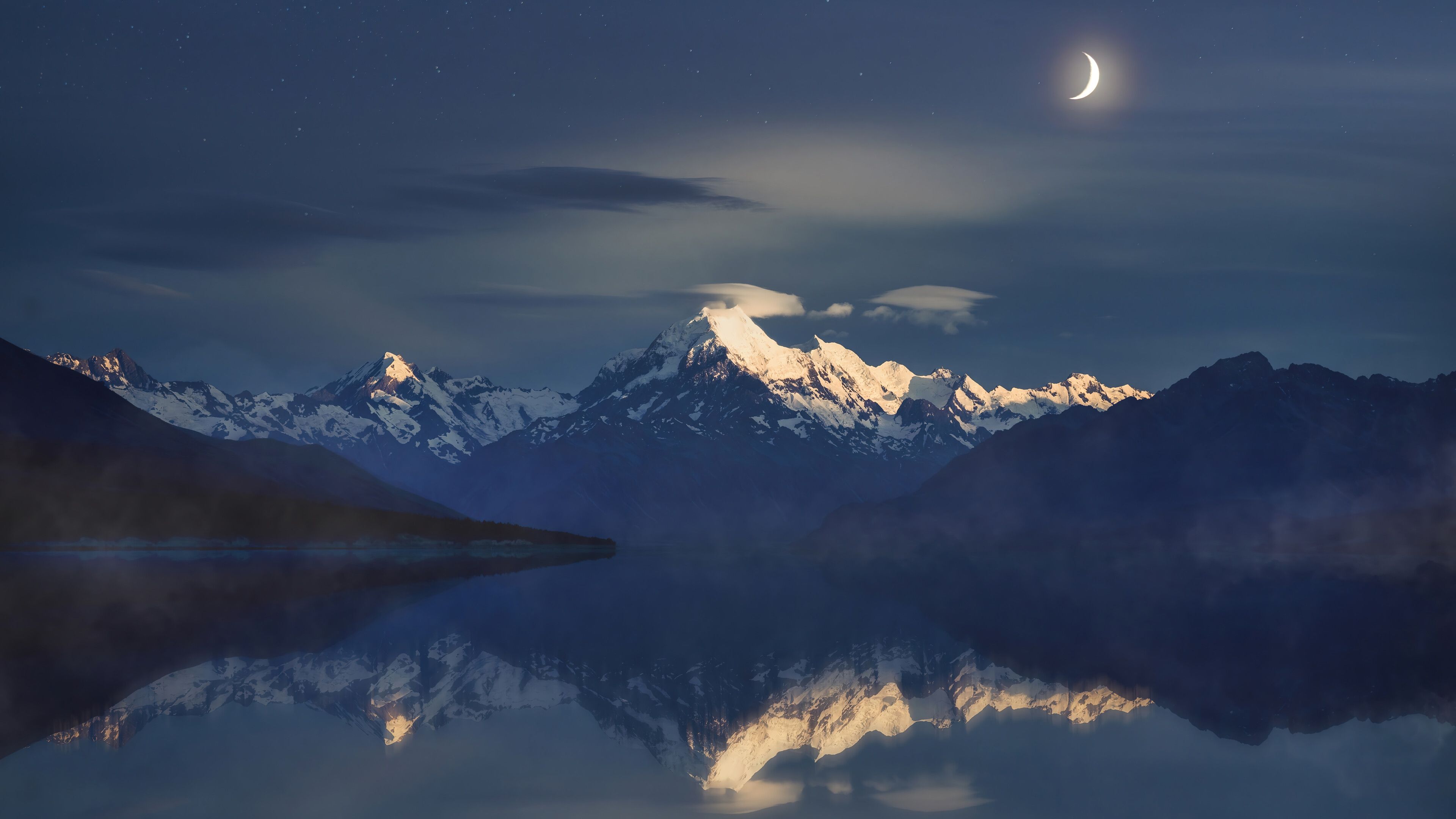 3840x2160 Mountain Snowy Peak Night Scenery Mount Cook New Zealand Wallpaper 4K 8K HD PC h