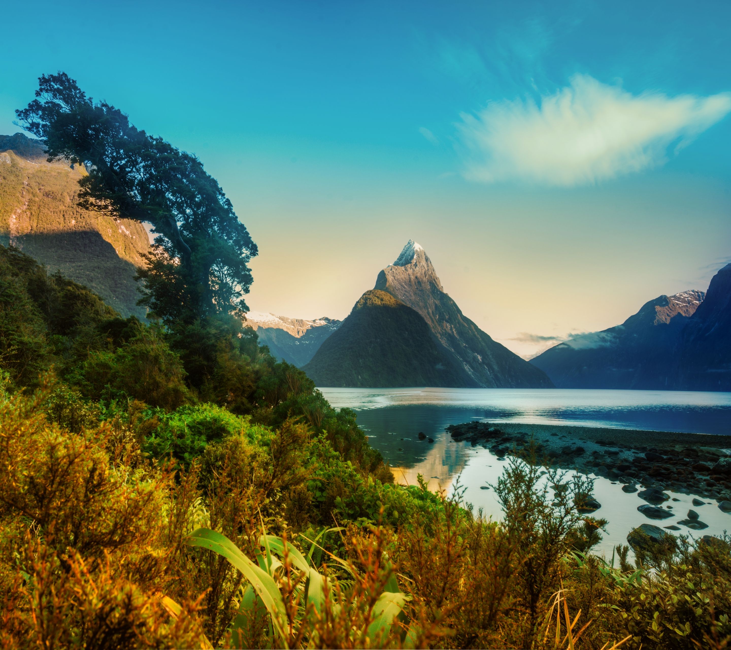 2880x2560 Desktop wallpaper: New Zealand, Earth, Milford Sound, Peak, Fjord, Mitre Peak, Mountain 4K free download for PC. 1228814