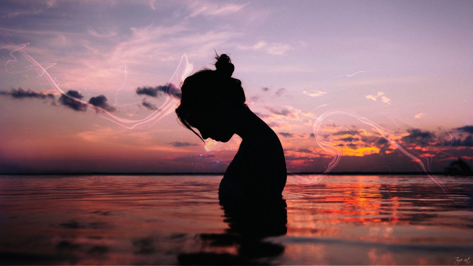 1920x1080 women, Pacific Ocean, Sunset, Silhouette Wallpaper HD / Desktop and Mobile Background