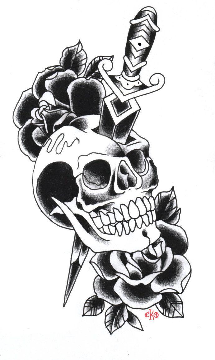 691x1155 Old School Skull With Dagger By C Ko