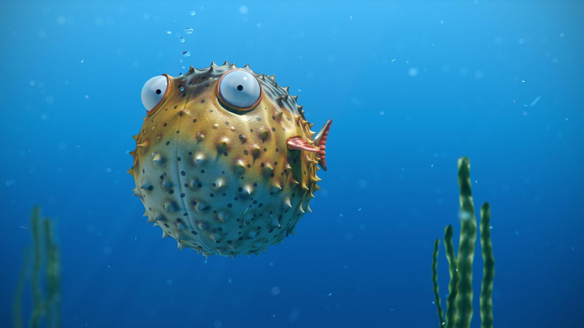 1920x1080 Free download render puffer fish art bubbles funny ocean blue HD wallpaper [1920x1080] for your Desktop, Mobile & Tablet. Explore Blue Ocean Wallpaper with Fish. Fish Wallpaper for Walls