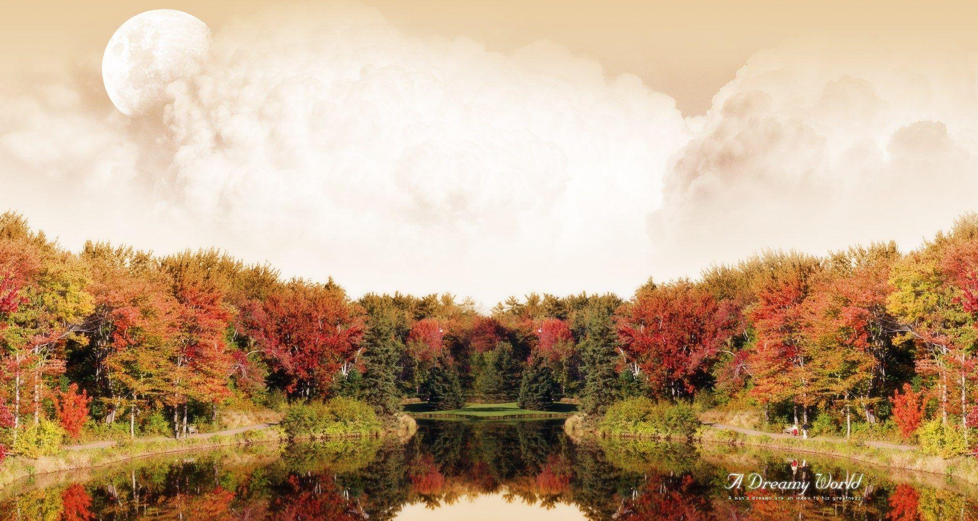 1920x1024 Forests: Screen Color Monitor Dual Forests Clouds Sky Trees Dreamy