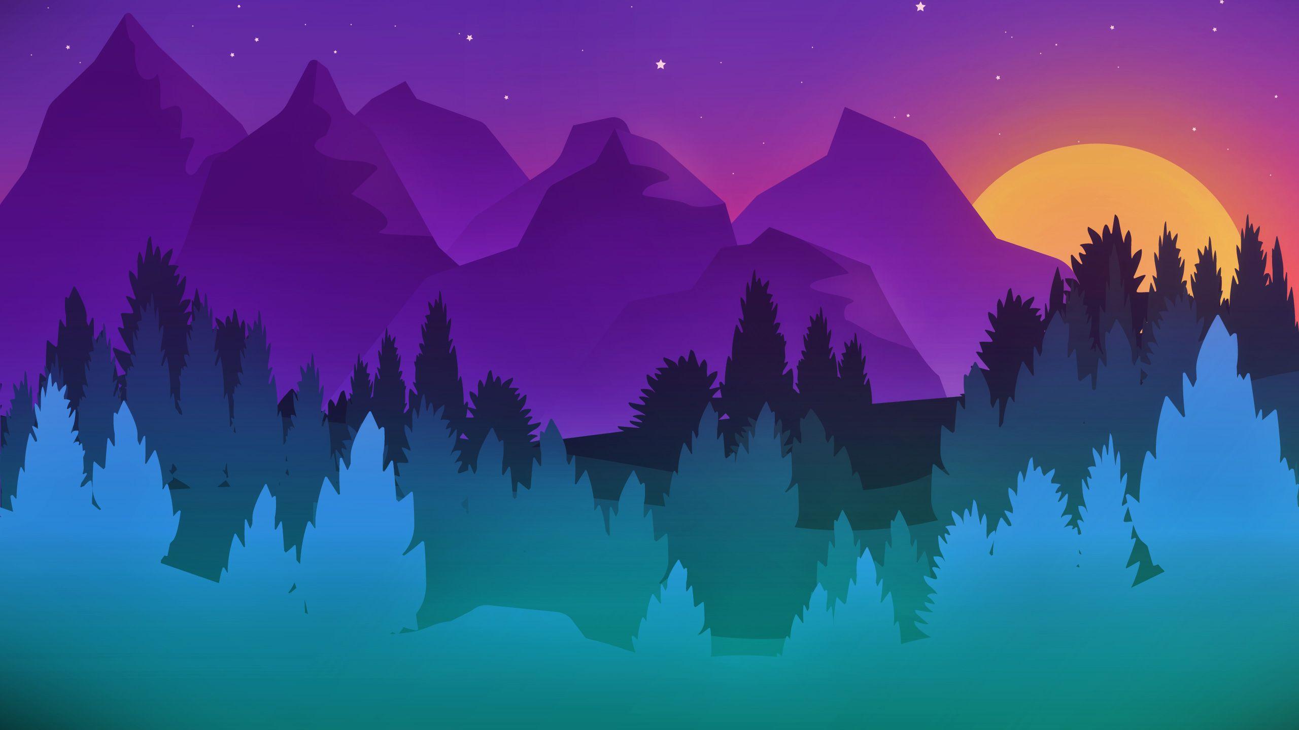 2560x1440 Stars Mountains Trees .