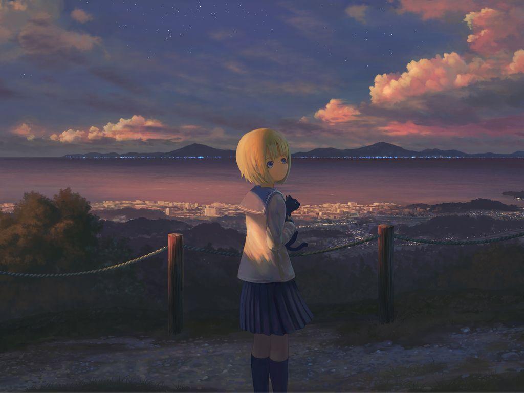 1024x768 Anime Girl Alone Standing