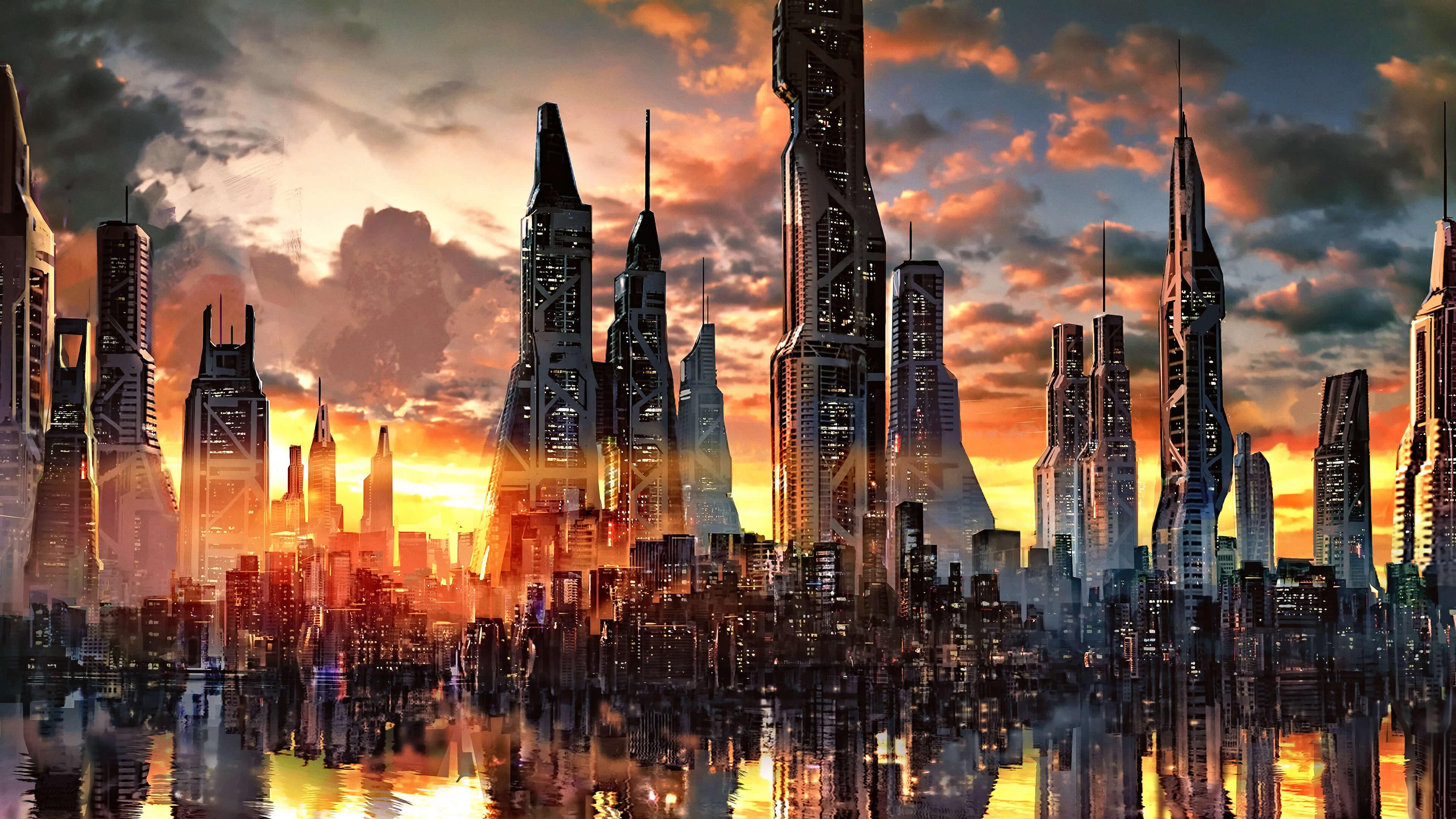 3840x2160 Futuristic City at Dusk 4K wallpaper