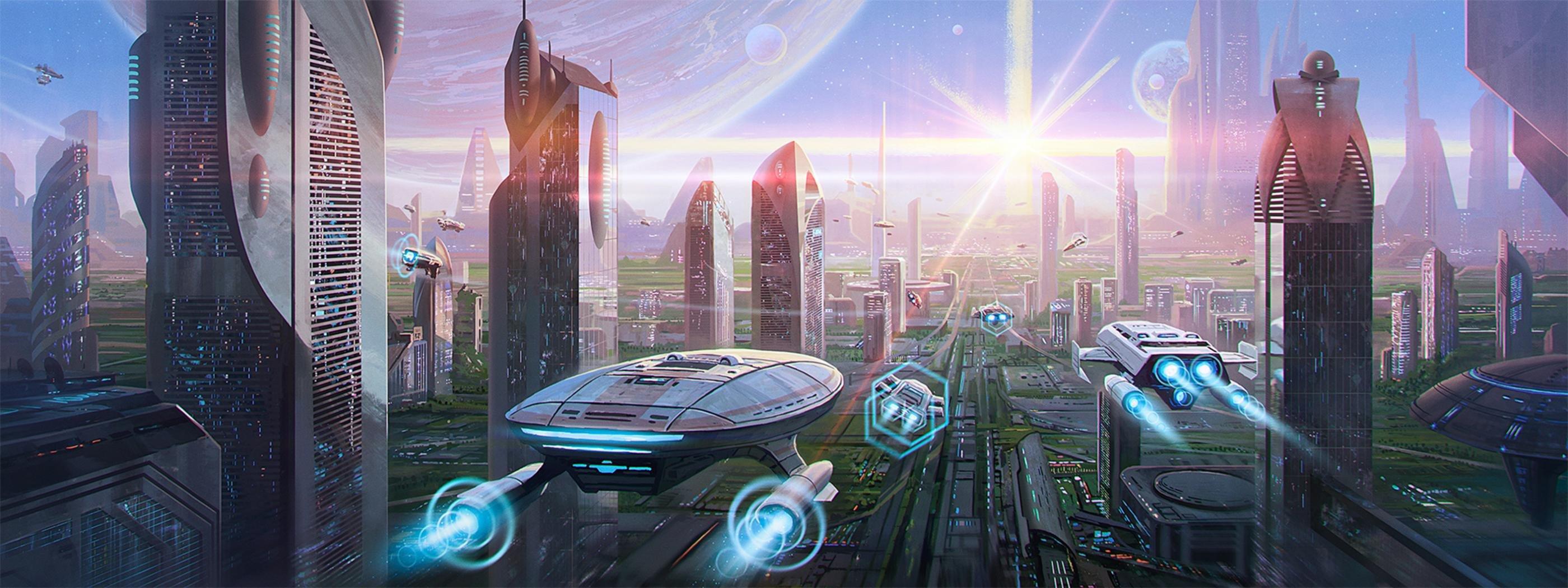 2800x1050 City Futuristic Dual Monitor
