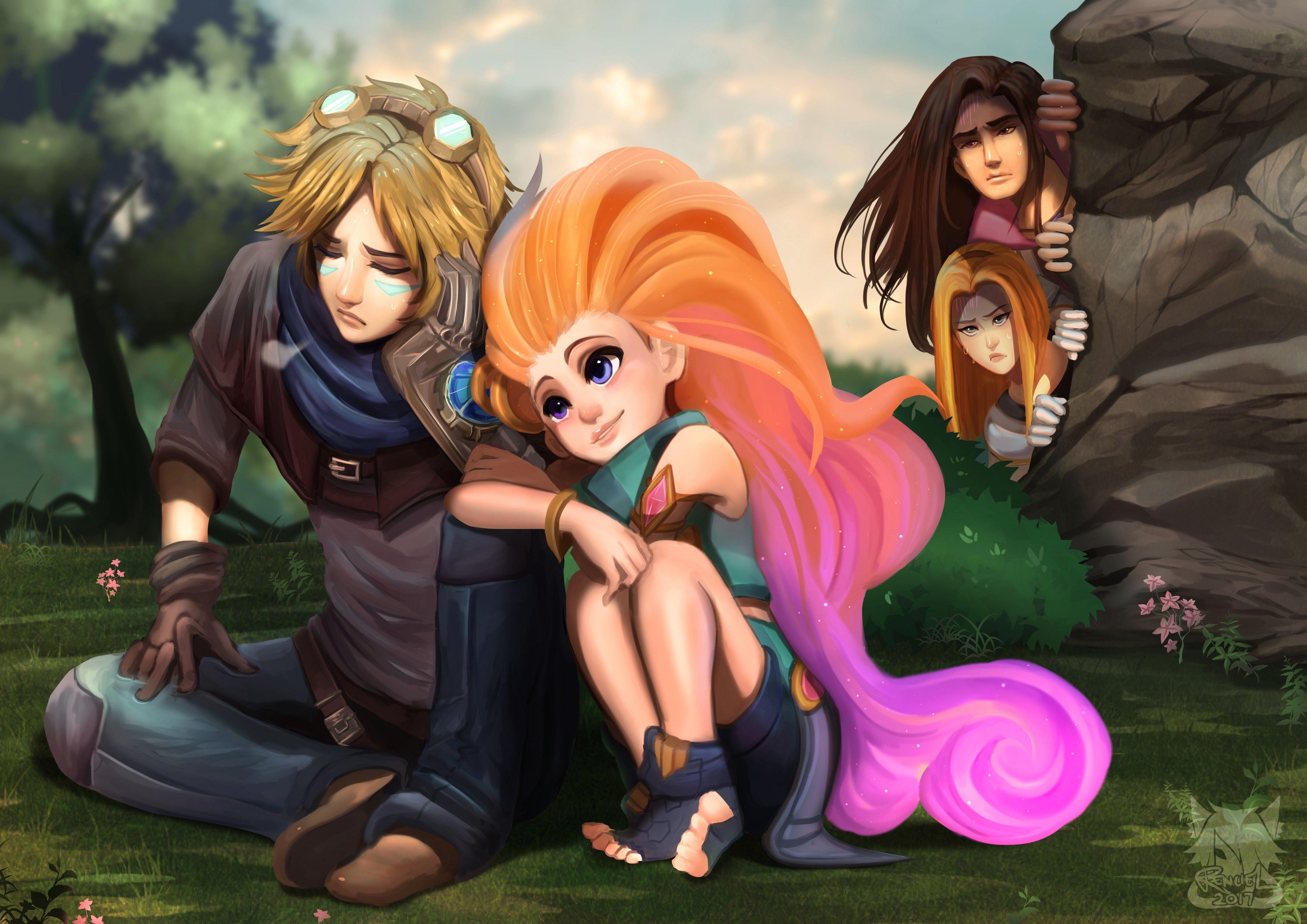 4961x3508 Zoe, Ezreal, Lux & Taric. Wallpaper .lol