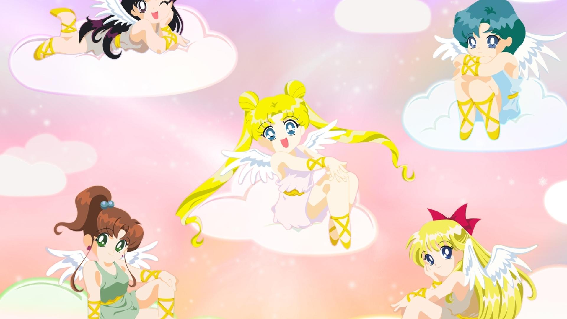 1920x1080 sailor moon, girls, clouds .