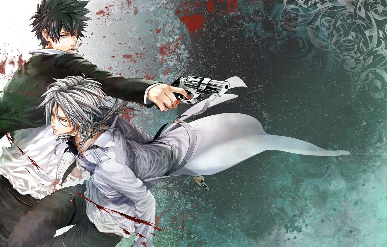 1332x850 Wallpaper gun, blood, cigarette, guys .anime.