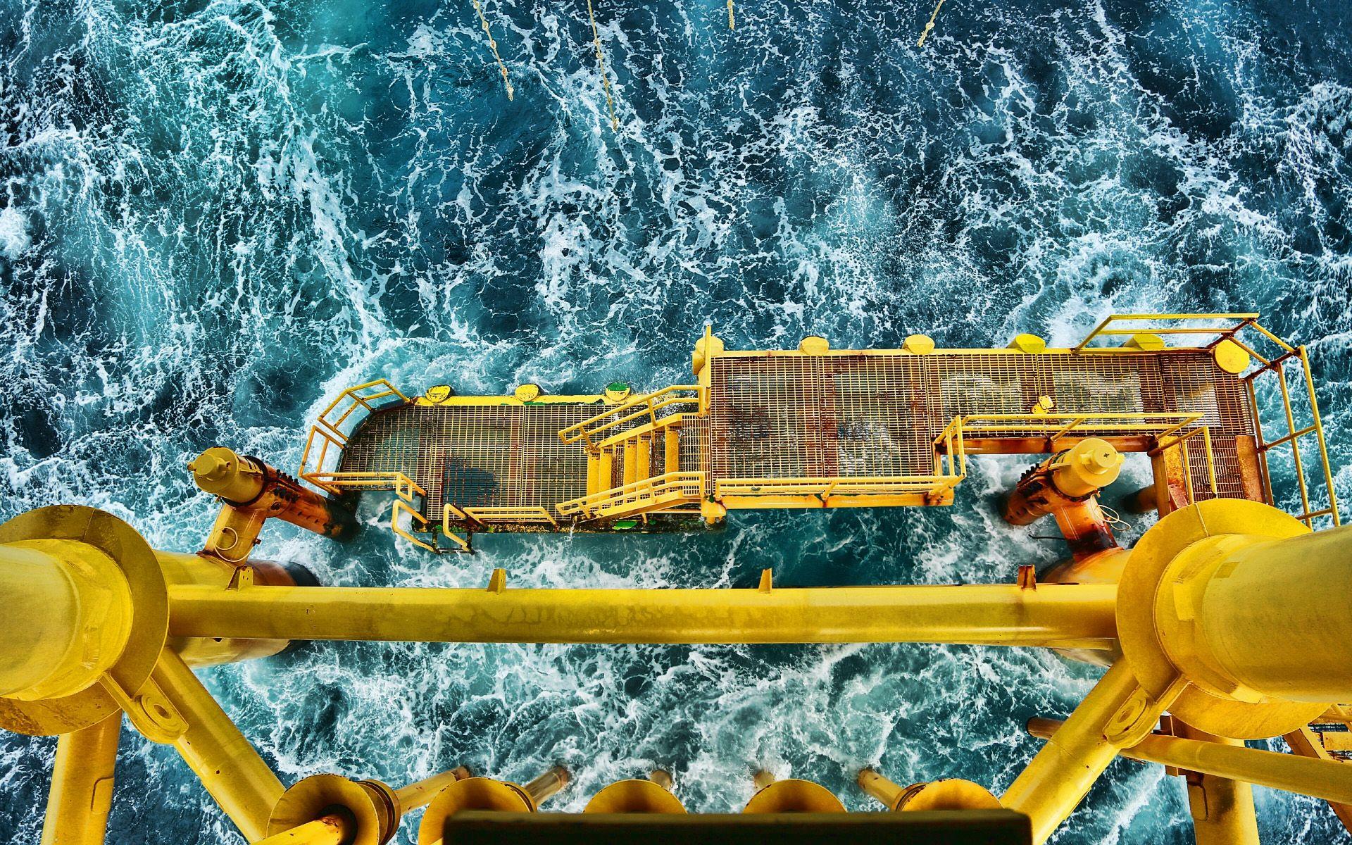 1920x1200 Download wallpaper oil derrick, sea, waves, storm, drilling station, aerial survey, roofing, oil rig for desktop with resolution 1920x1200. High Quality HD picture wallpaper