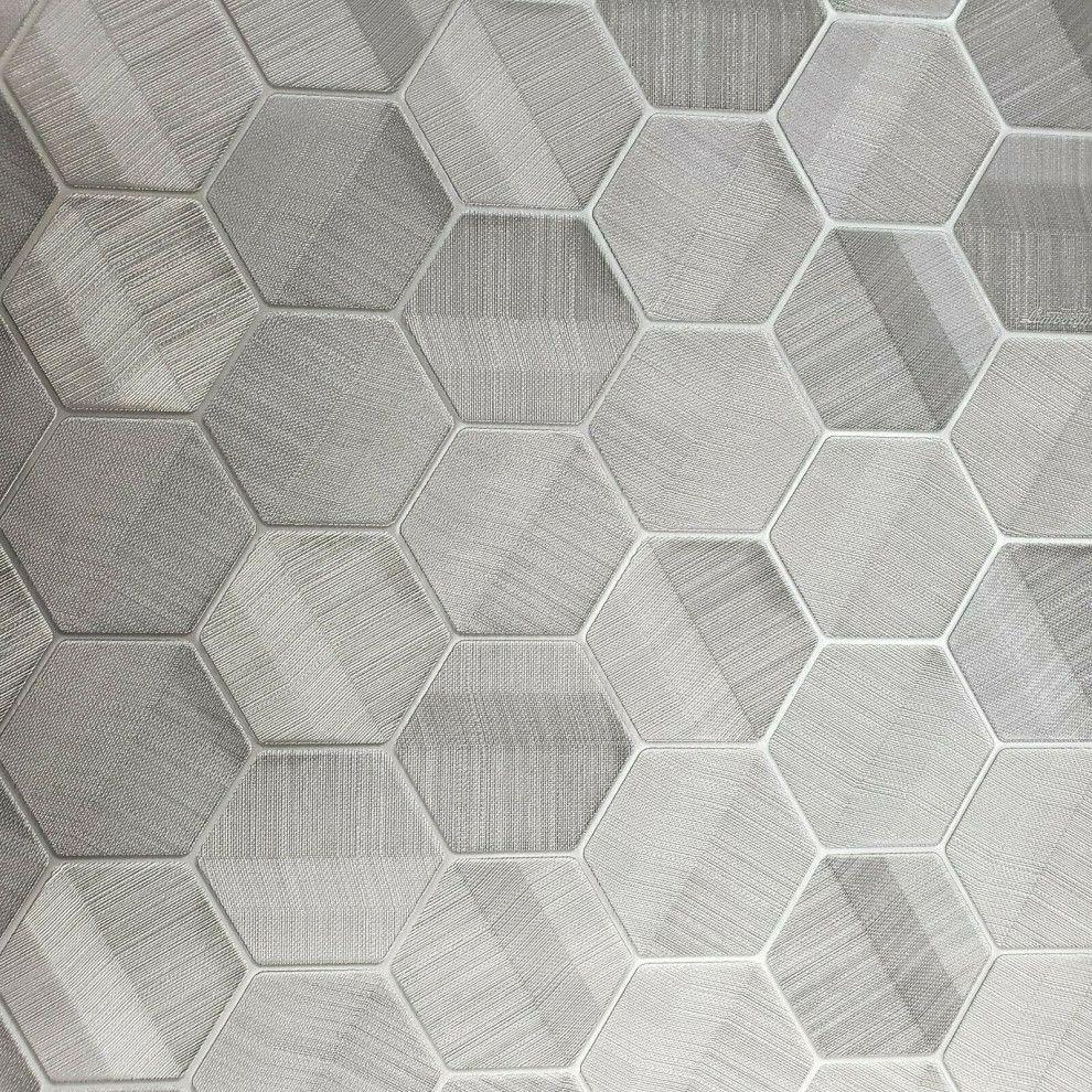 990x990 Hexagon gray silver metallic textured Wallpaper Geometric 3D Wallcoverings Mart