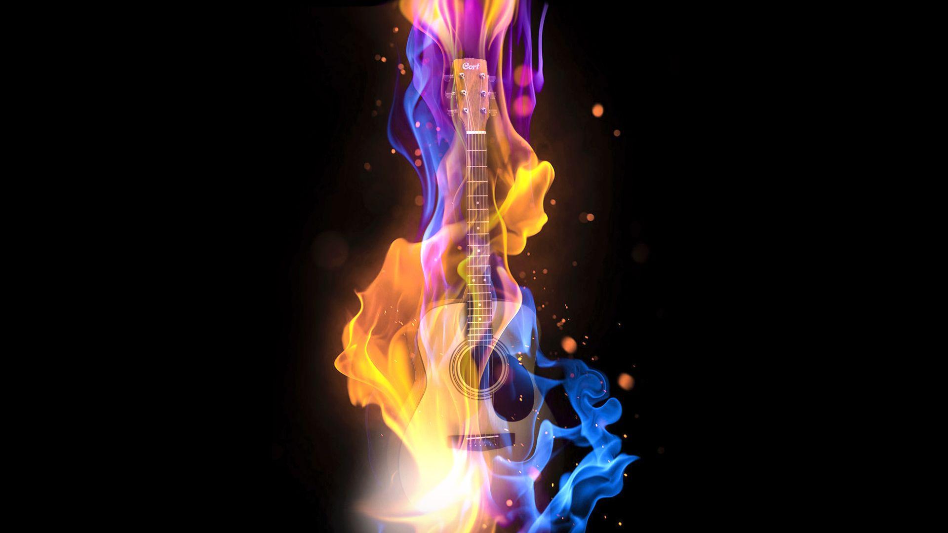 1920x1080 Fiery guitar wallpaper and image .